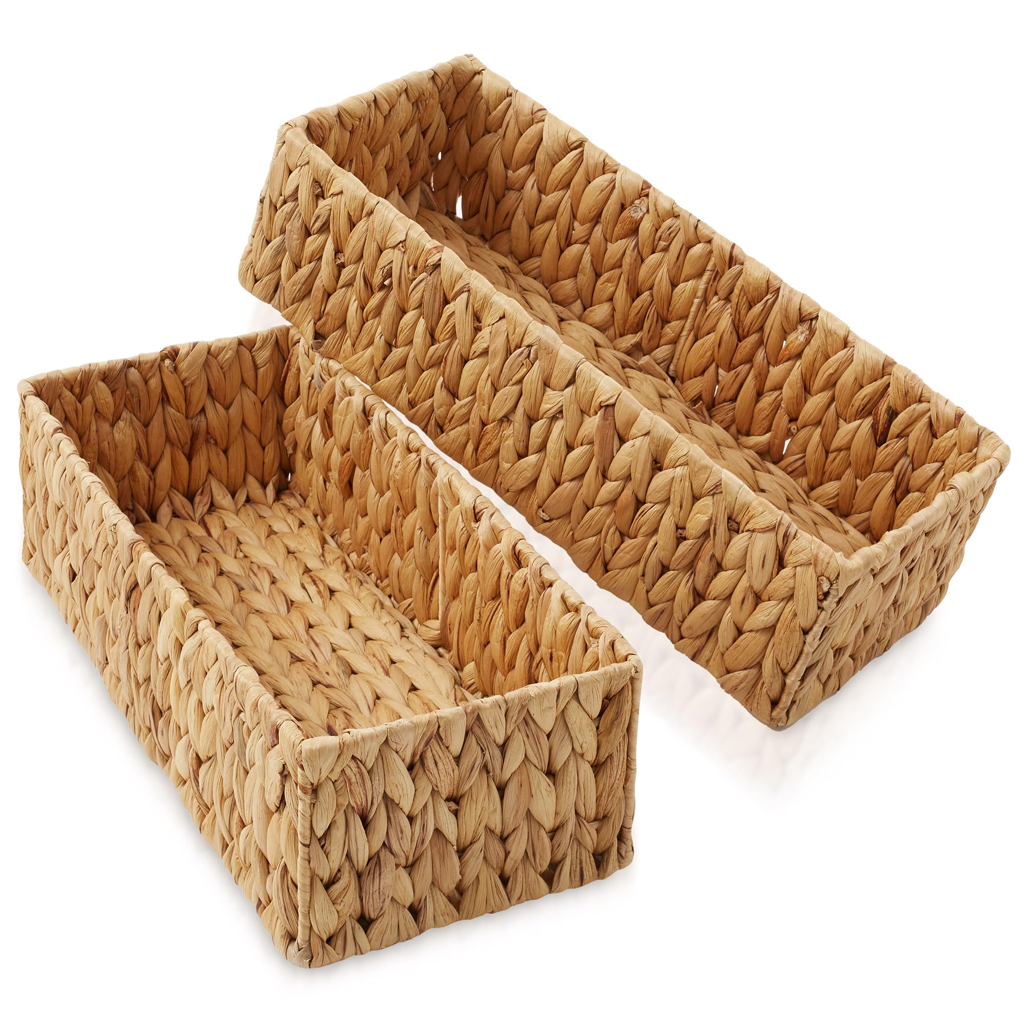 Casafield Set of 2 Bathroom Storage Baskets, Natural - Water Hyacinth, 16 W x 6.75 D x 4.25 H, Woven Toilet Tank Topper Bins for
