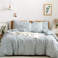 Jellymoni 100% Natural Cotton 2Pcs Striped Duvet Cover Sets,White Duvet Cover With Grayish Blue Stripes Pattern Printed Comforte