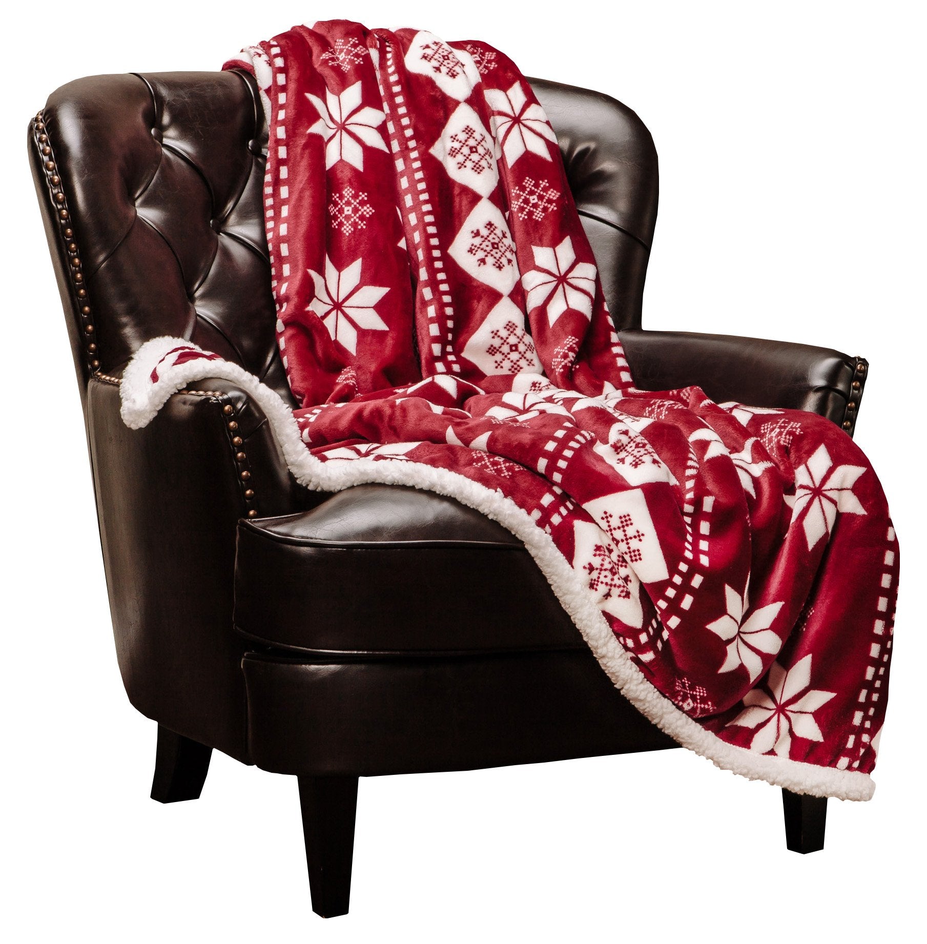 Chanasya Premium Microfiber Fleece Sherpa Holiday Throw Blanket - Vibrant Burgundy Red And White Suitable For Sofa Couch Bed And