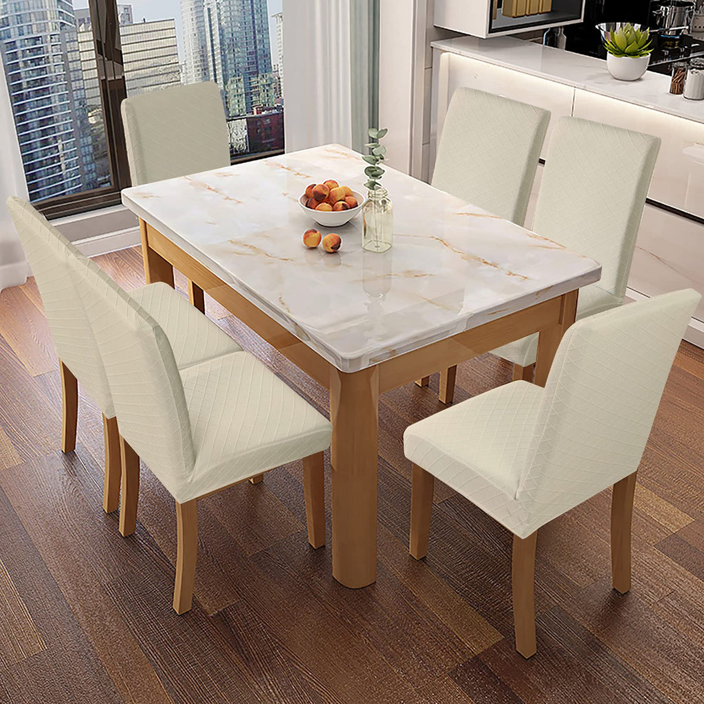 Genina Waterproof Chair Covers For Dining Room Dining Chair Covers Kitchen Parsons Chair Covers (Beige, 6 Pcs)