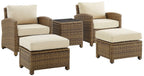 Crosley Furniture Bradenton 5-Piece Outdoor Chair Patio Furniture Set, Wicker Conversation Sets for Porch, Weathered Brown with Sand Cushions