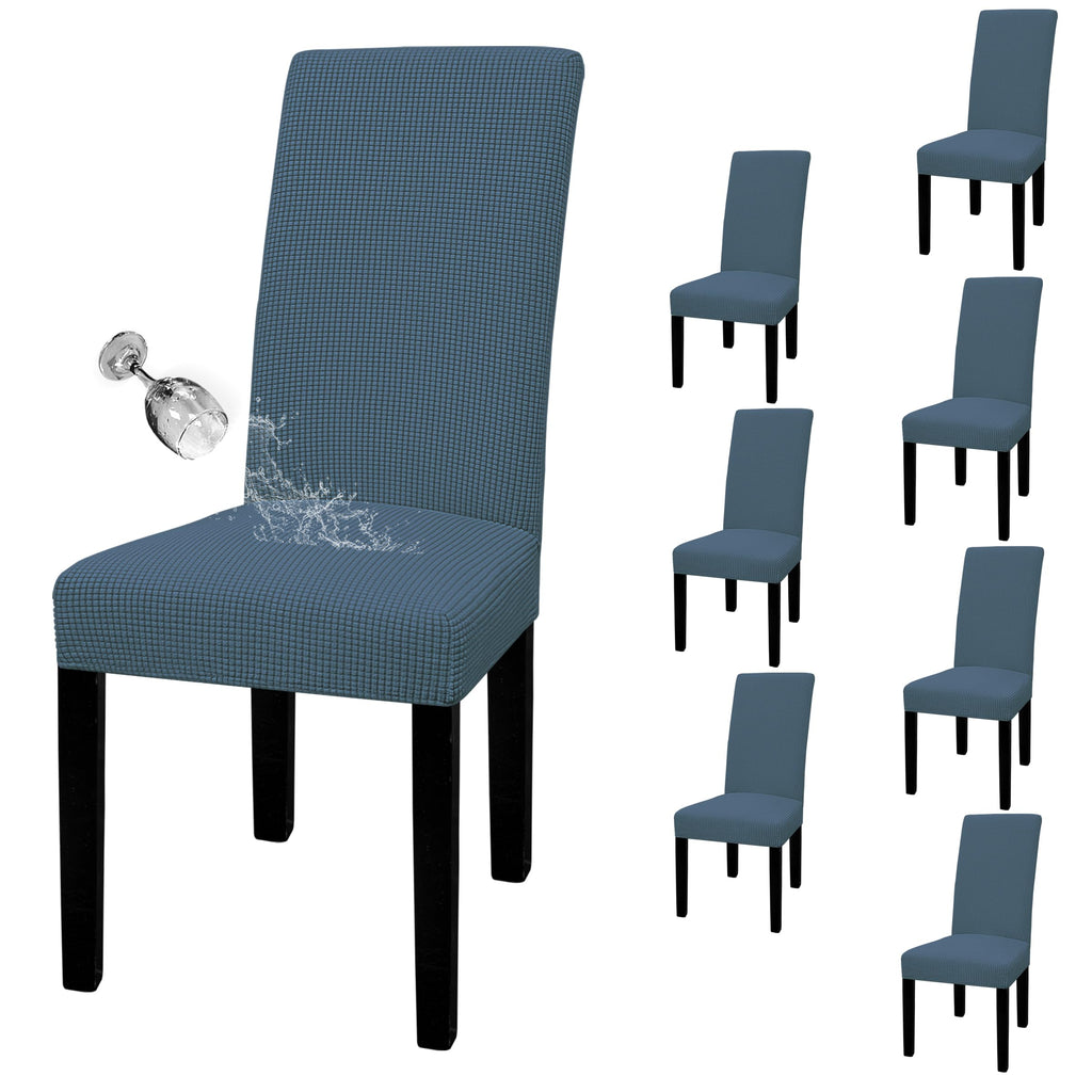 Easy-Going 100% Waterproof Dining Room Chair Cover Set Of 8, Stretch Jacquard Parson Chair Slipcover Removable Washable Chair Protector For Home, Restaurant, Banquet (Large, Bluestone)