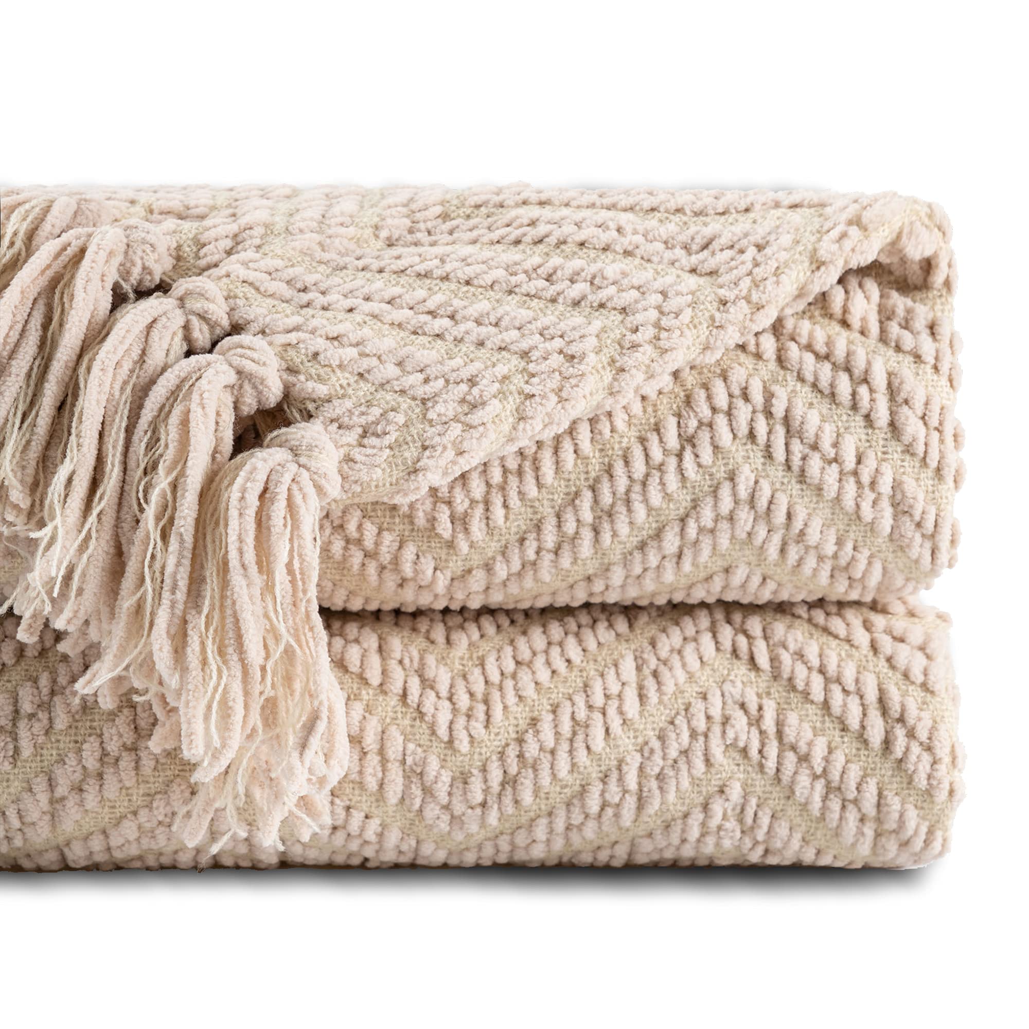 Battilo Home Beige Throw Blanket For Couch, Knitted Beige Blanket For Bed, Neutral Throw Blanket Warm Decorative Tan Throw Blank