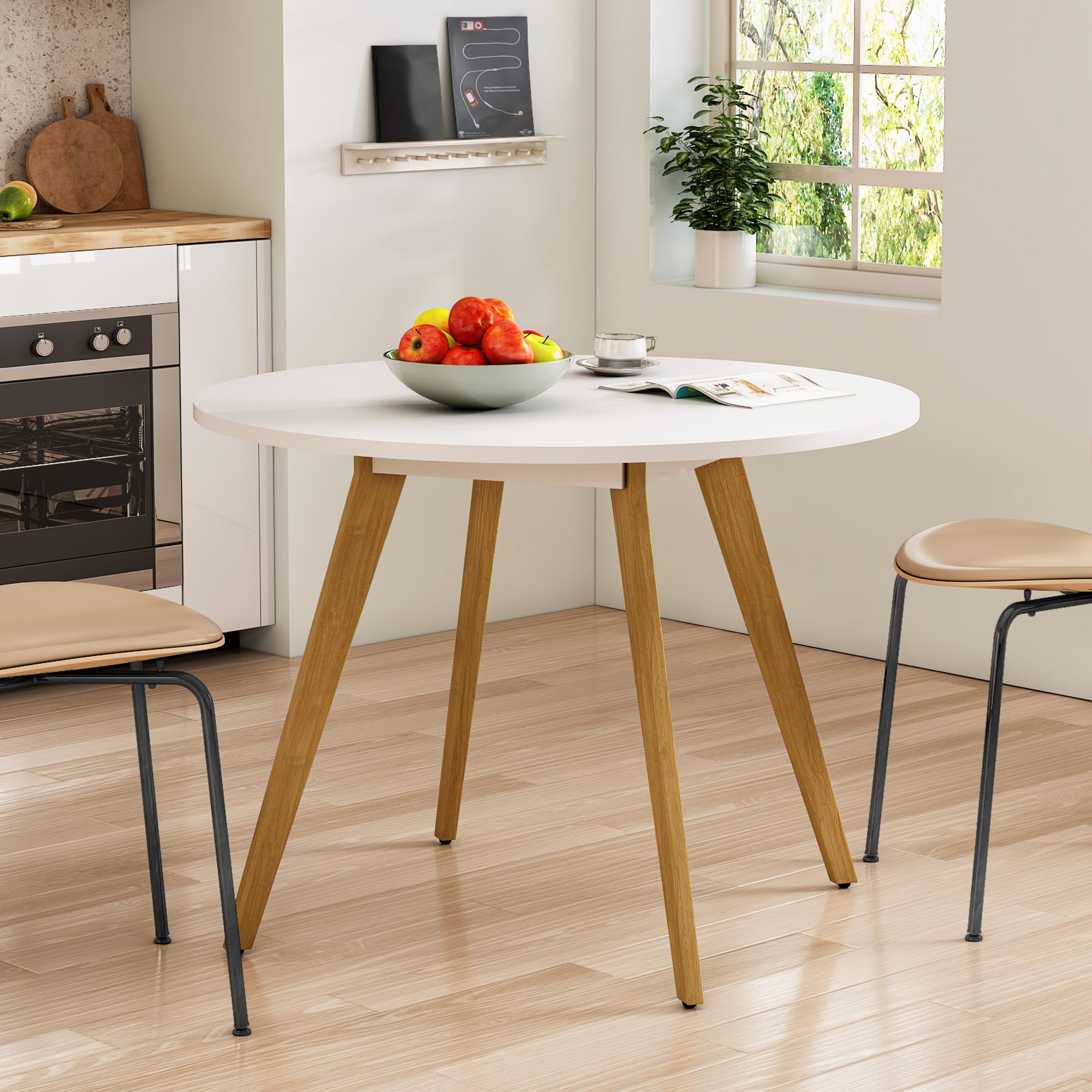 Comfy To Go Dining Table, Kitchen Table With Soild Wooden Legs Mid Century Modern Table For Dinning Room, Living Room (31.5' W
