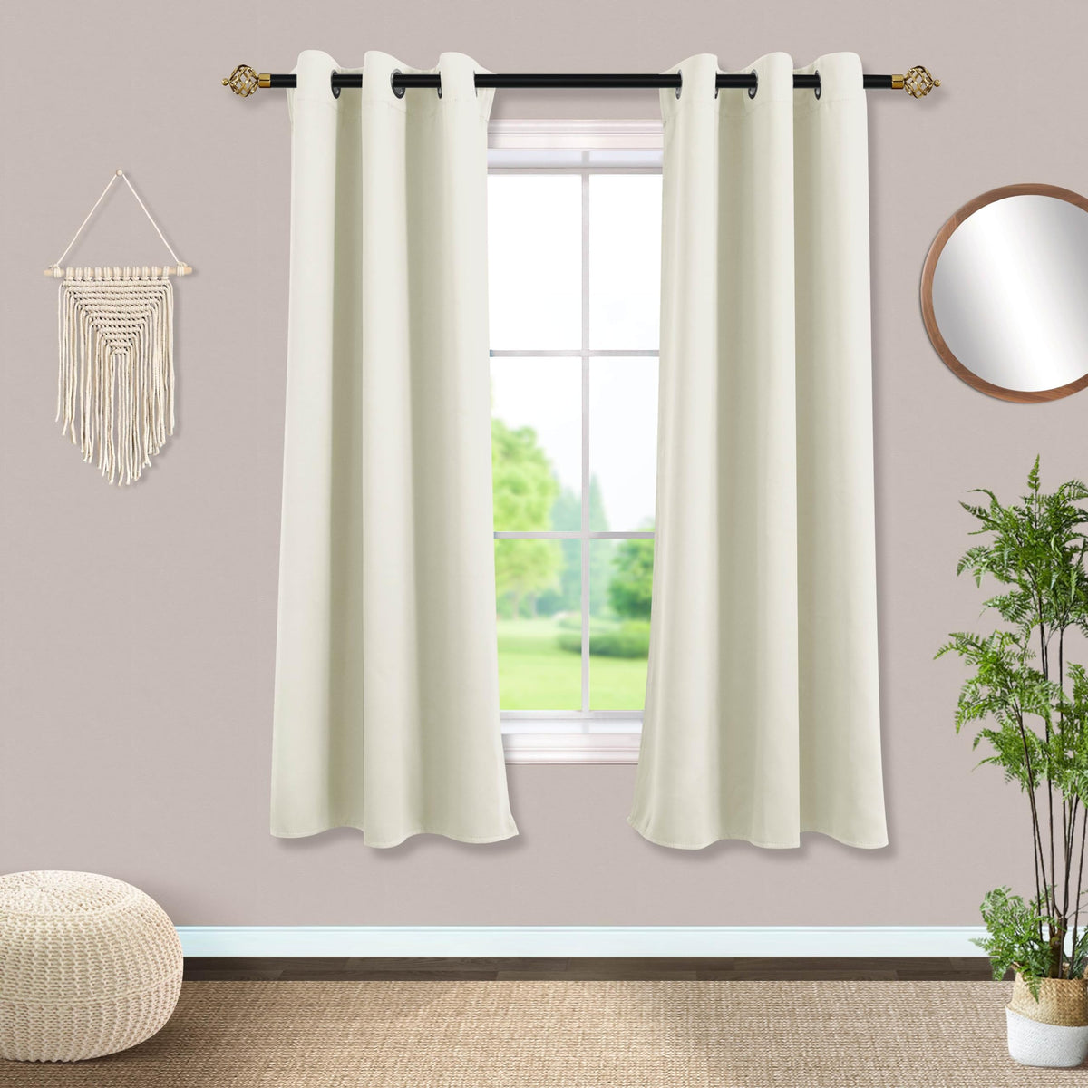 Mrs.Naturall Farmhouse Blackout Curtains for Bedroom,63 Inch Curtains Length for Living Room,Cream Off White Ivory