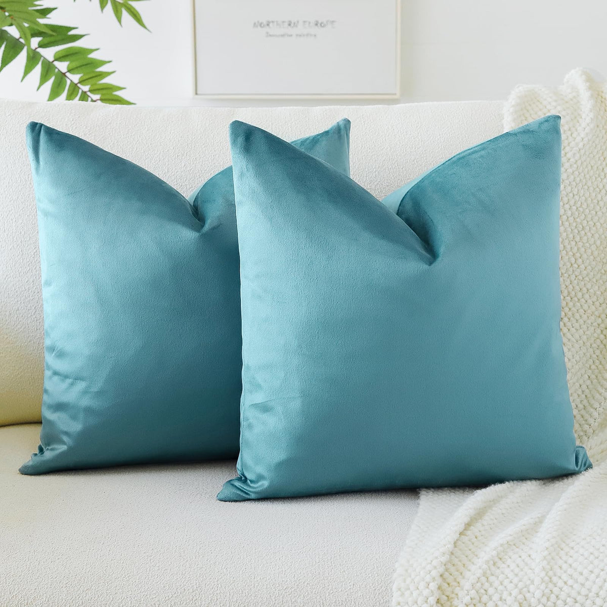 Otostar Soft Velvet Decorative Throw Pillow Covers Solid Square Cushion Case Home Decor Pillow Covers For Couch Sofa Bedroom Living Room Decorative Pillowcases 22 X 22 Inch Pack Of 2 (Blue)