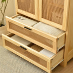 Pine Wood Closet with Rattan Doors and Two Drawers (Natural)