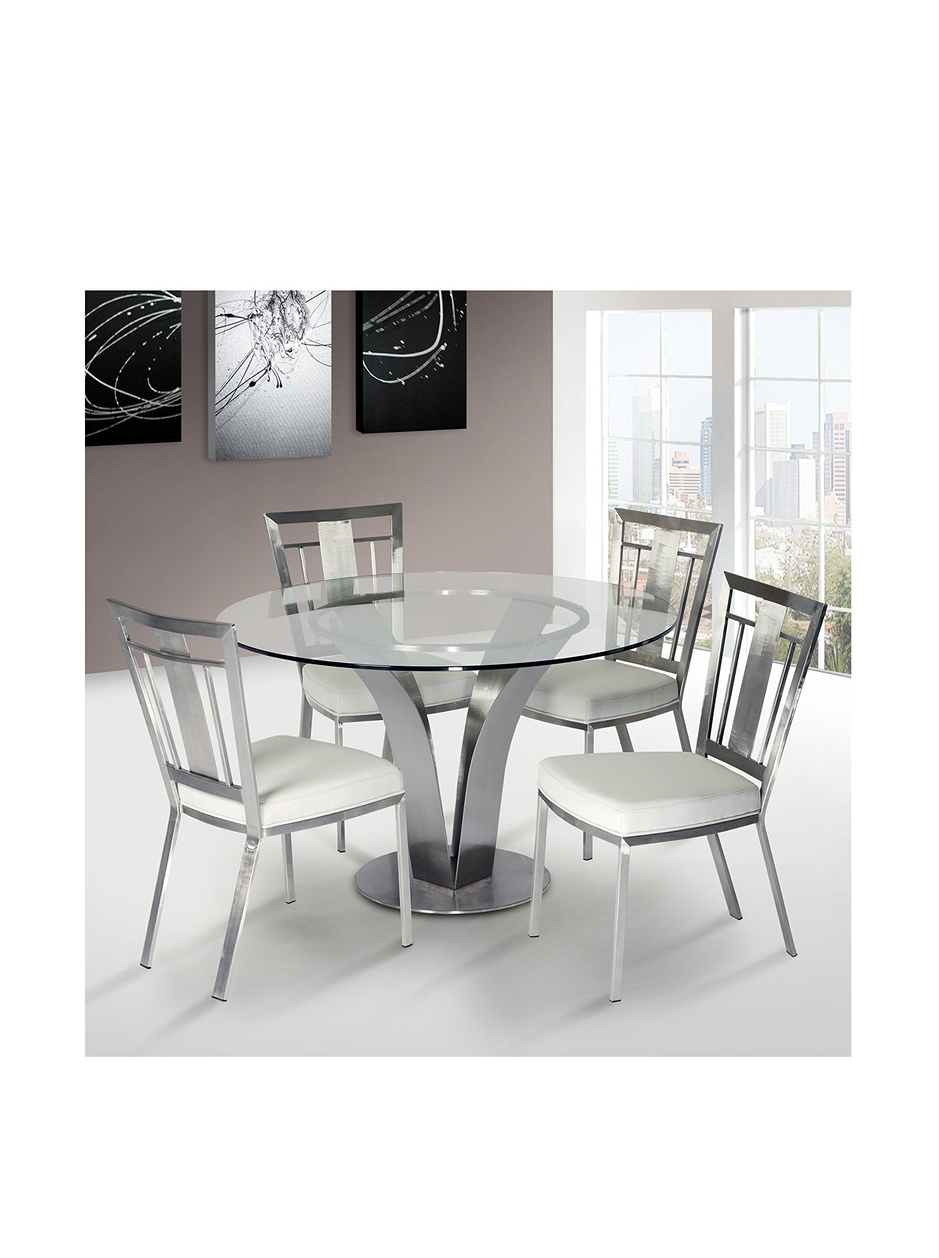 Armen Living Cleo Dining Table with Clear Glass and Brushed Stainless Steel Finish