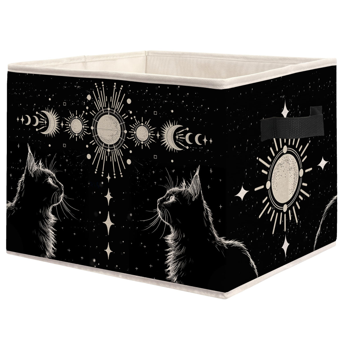 JWYNB Witchy Celestial Black Cat Storage Bins Box, Mystical Moon Phase Gothic Black Cat Foldable Storage Organizer Basket with H