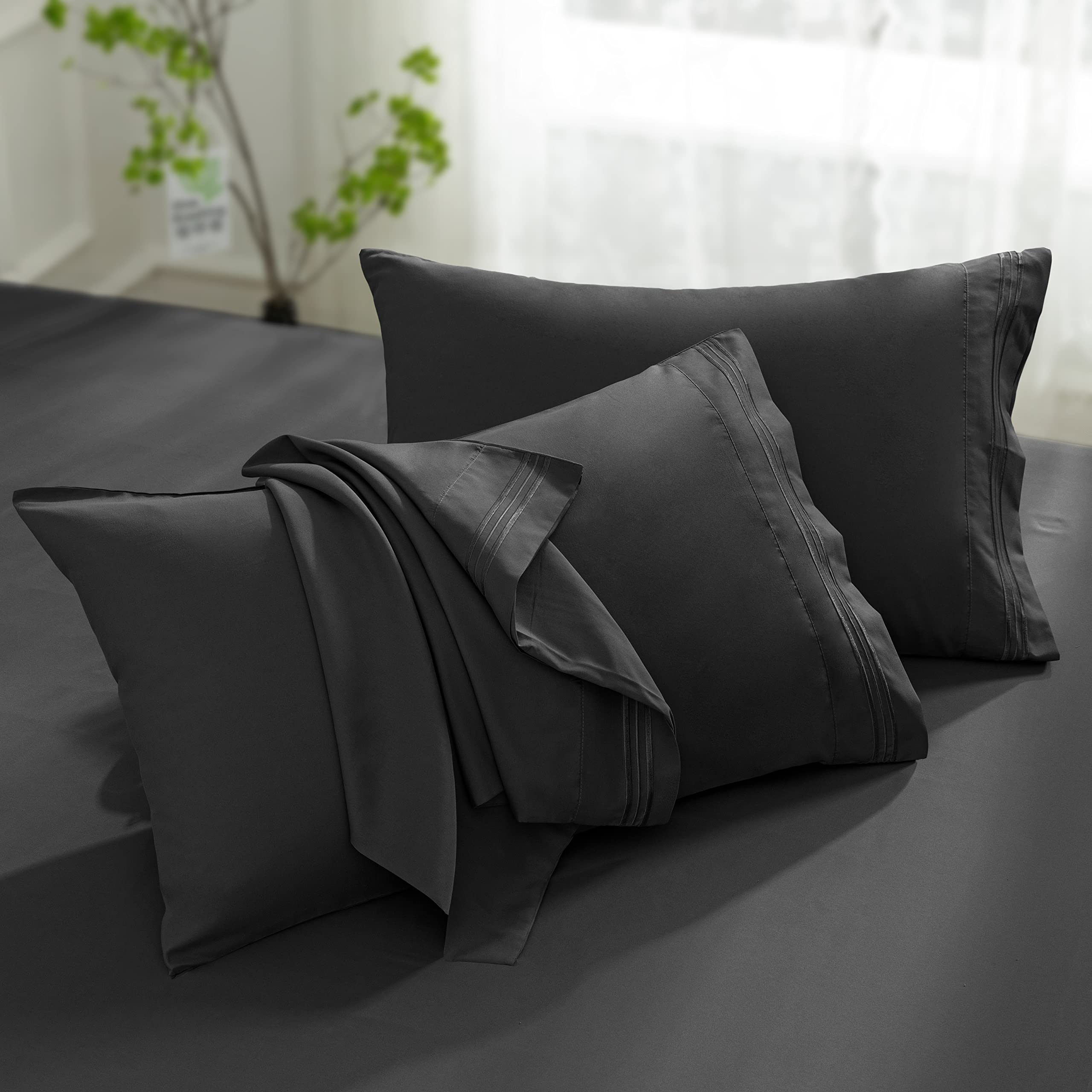 Aormenzy Microfiber Pillow Cases - Standard Size Set Of 2-1800 Thread Count Ultra Soft Dark Grey Pillowcases - Wrinkle Resistant