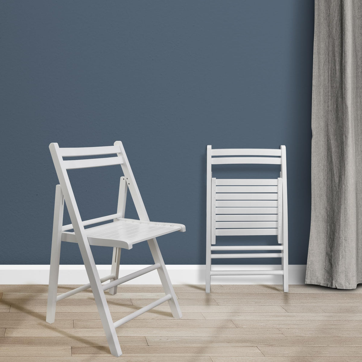 Casual Home Wooden Folding Chairs 2-Pcs Set - White