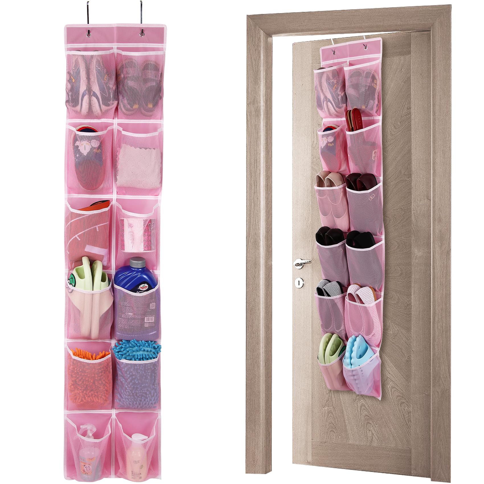 Gomaji Over The Door 12 Pocket Hanging Shoe Organizer, Pink