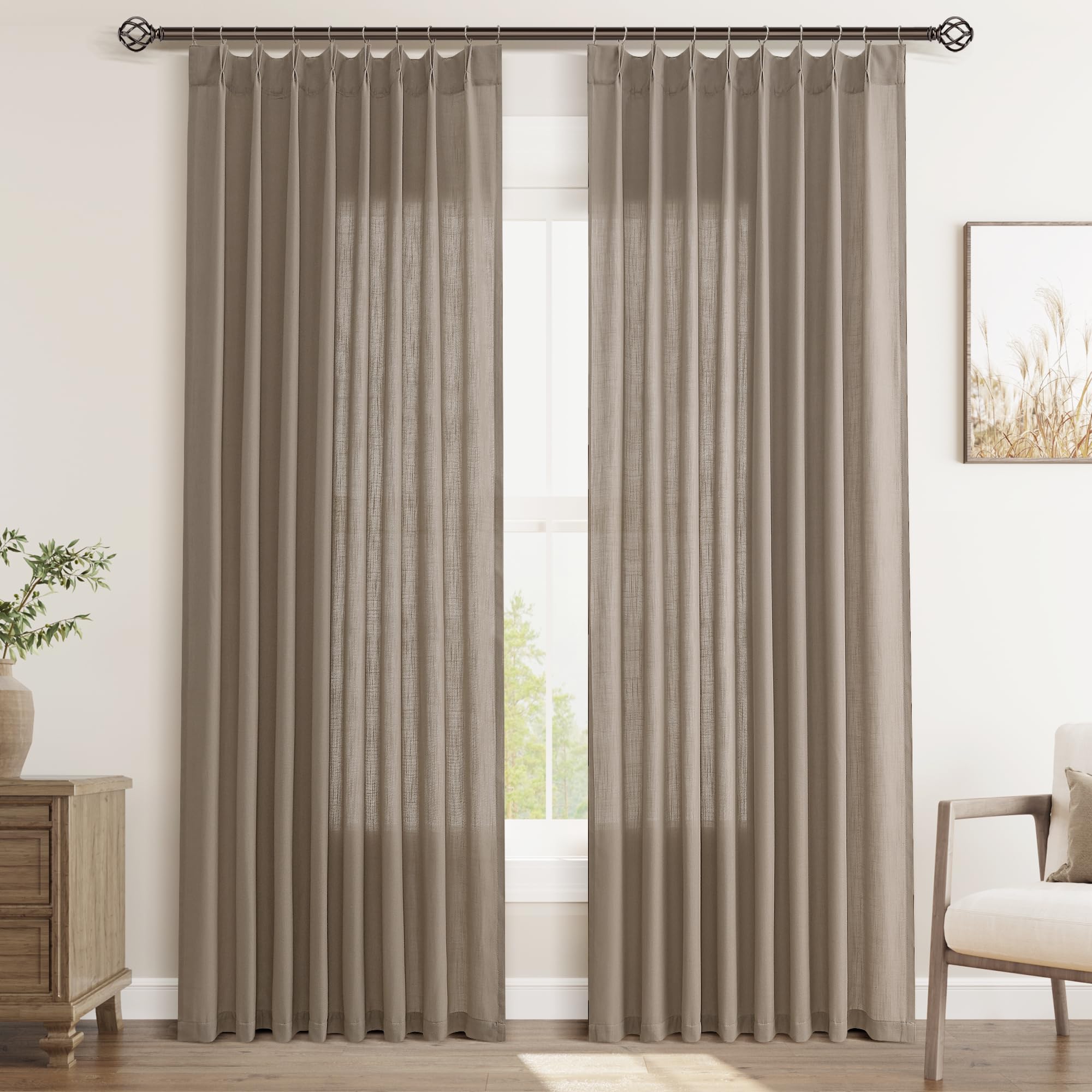 Joywell Linen Pinch Pleated Window Curtains 84 Inch Long,Back Tab Clip Rings Semi Sheer Light Filtering Drapes With Hooks For Be
