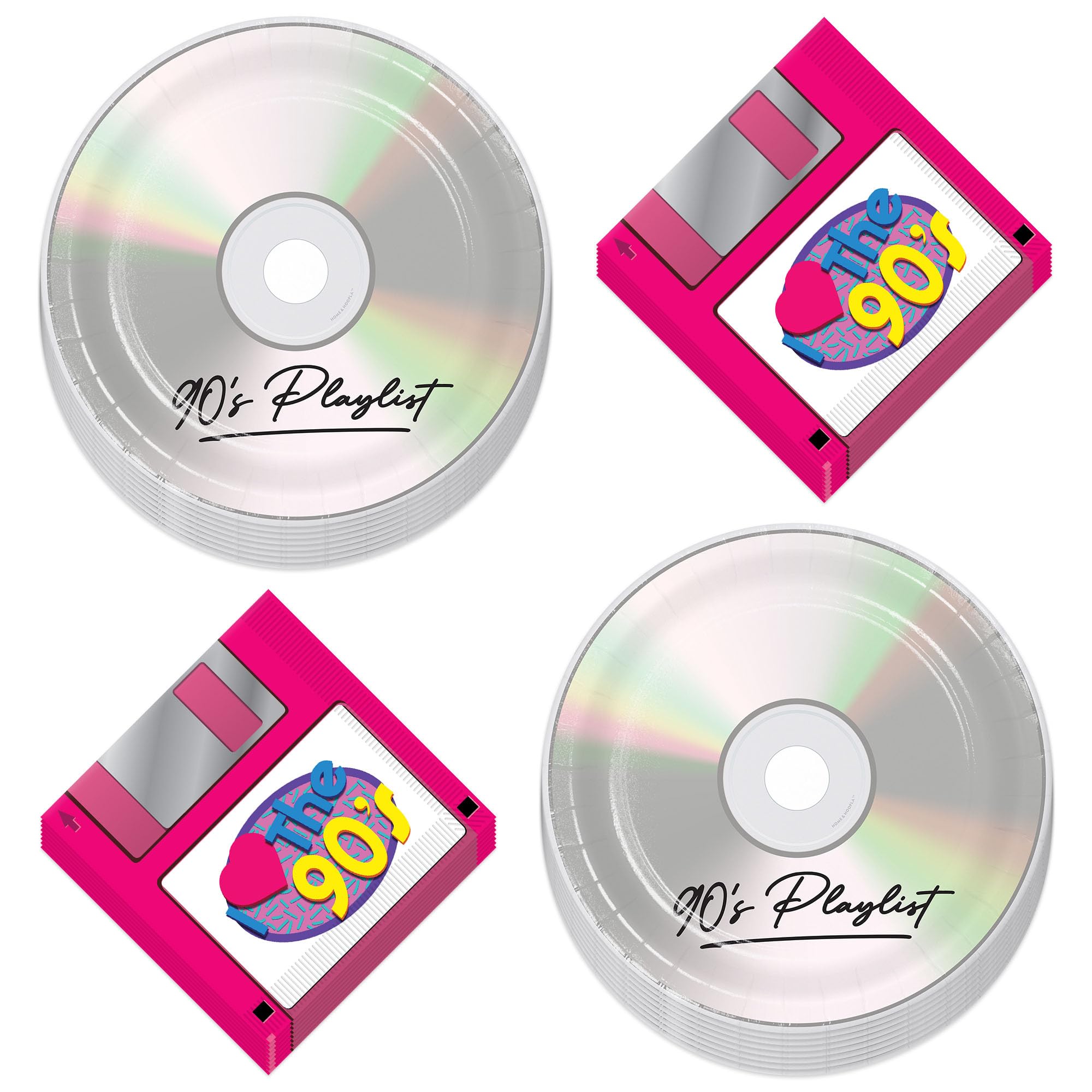 90s Party Supplies - Floppy Disk Napkins and CD Paper Plates (Serves 16) - I Love The 1990s Throwback Decades Celebration Tabl