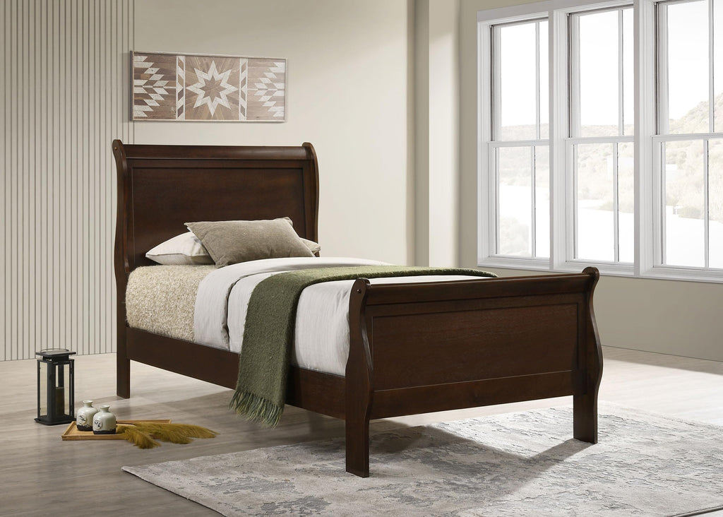 Coaster Home Furnishings Louis Philippe Traditional Bedroom Wooden Twin Size Sleigh Bed Frame 47-Inch Panel Headboard Cappuccino Brown 202411T