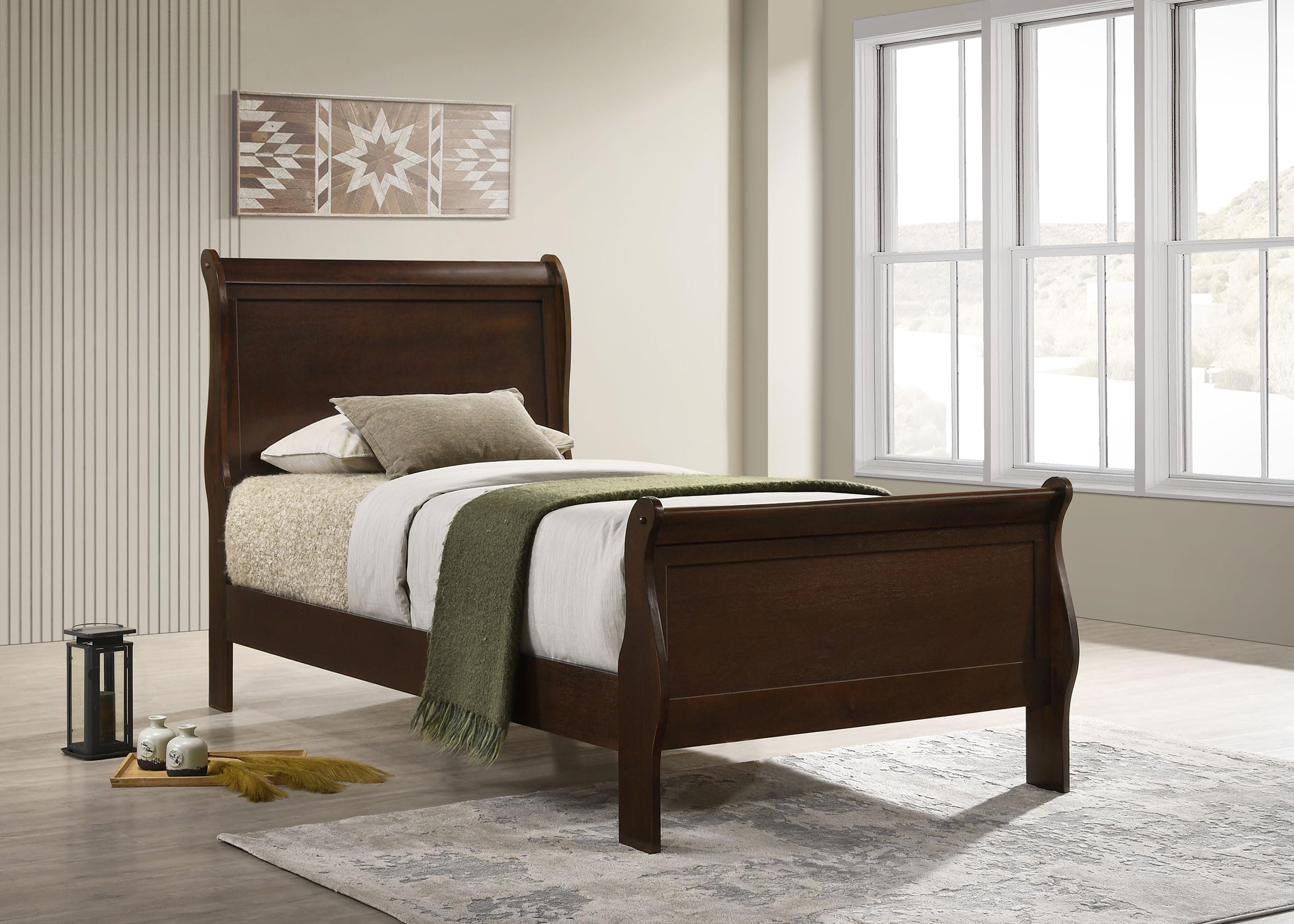 Coaster Home Furnishings Louis Philippe Traditional Bedroom Wooden Twin Size Sleigh Bed Frame 47-Inch Panel Headboard Cappuccino Brown 202411T