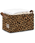 Oeaskly Leopard Print Storage Bins with Handles, Oxford Fabric Storage Basket with Sturdy Frame, Foldable Closet Organizer for C