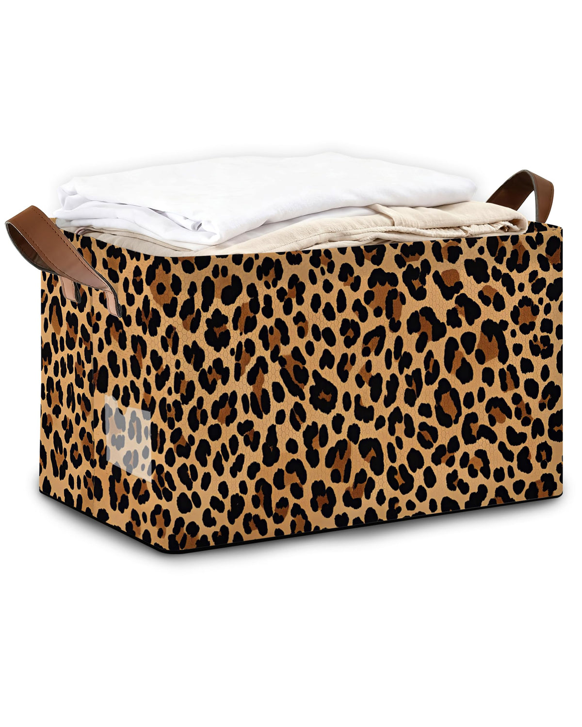 Oeaskly Leopard Print Storage Bins with Handles, Oxford Fabric Storage Basket with Sturdy Frame, Foldable Closet Organizer for C