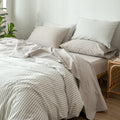 Moomee Bedding Sheet Set 100% Washed Cotton Linen Like Textured Breathable Durable Soft Comfy (Tannish Linen Grey, King)