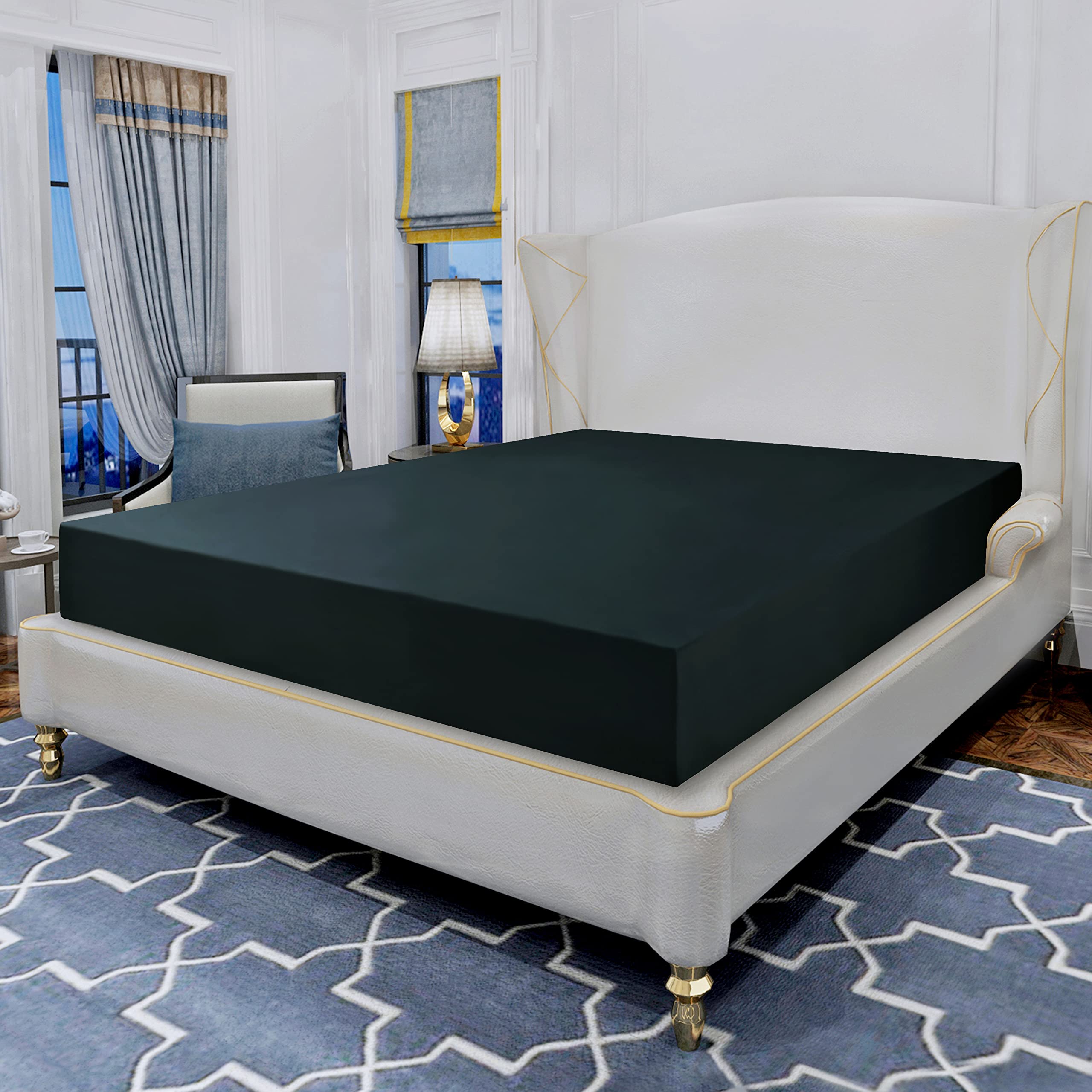 Elegant Comfort Luxurious Wrinkle Resistant 1500 Thread Count Egyptian Quality 1-Piece Fitted Sheet All Around Elastic -Deep Pocket- Ultra Soft Bottom Fitted Sheet, King, Black