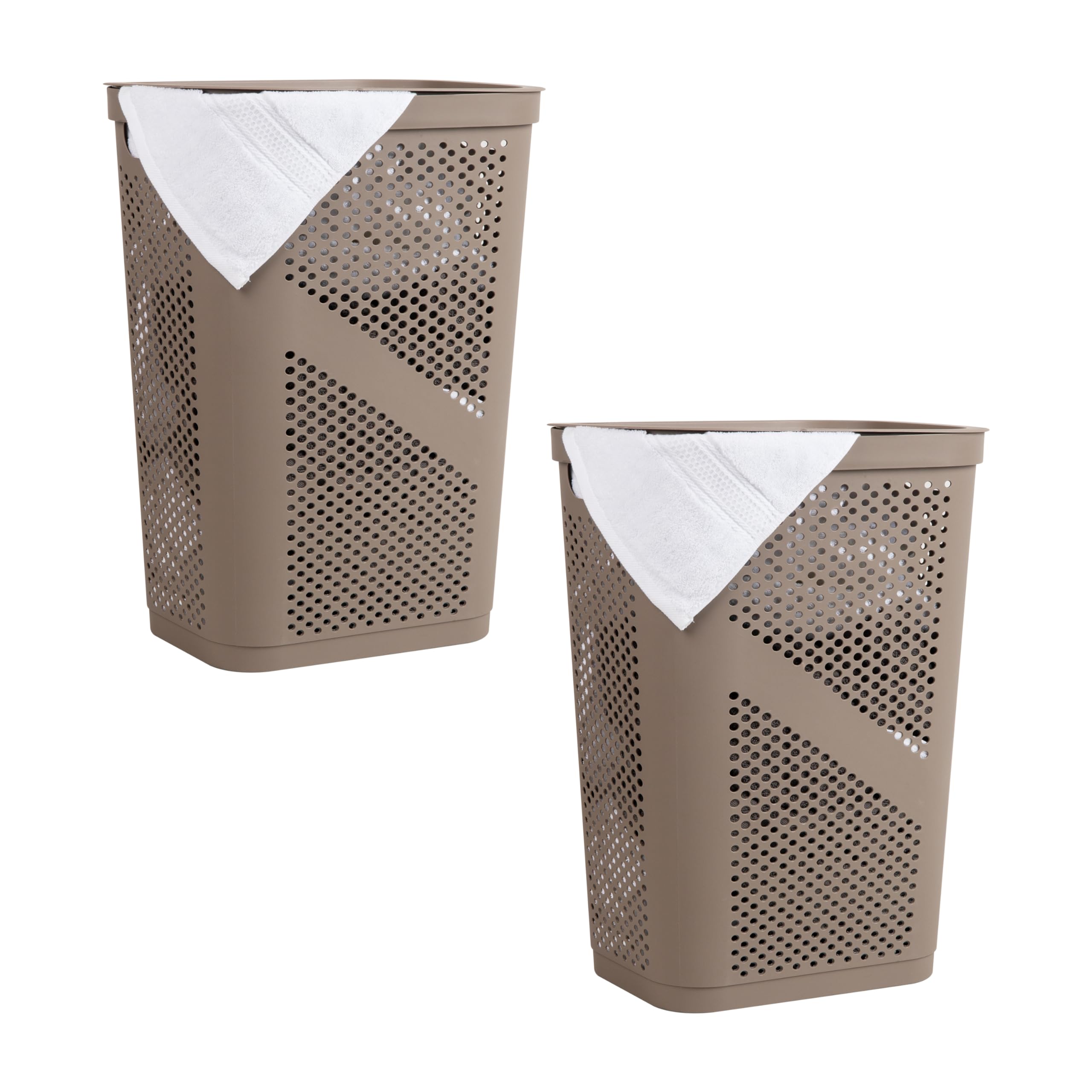 Mind Reader 60L Slim Laundry Hamper, Clothes Basket, Lid, Ventilated, Plastic, 17.25L x 13.75W x 23.5H, Set of 2, Tan