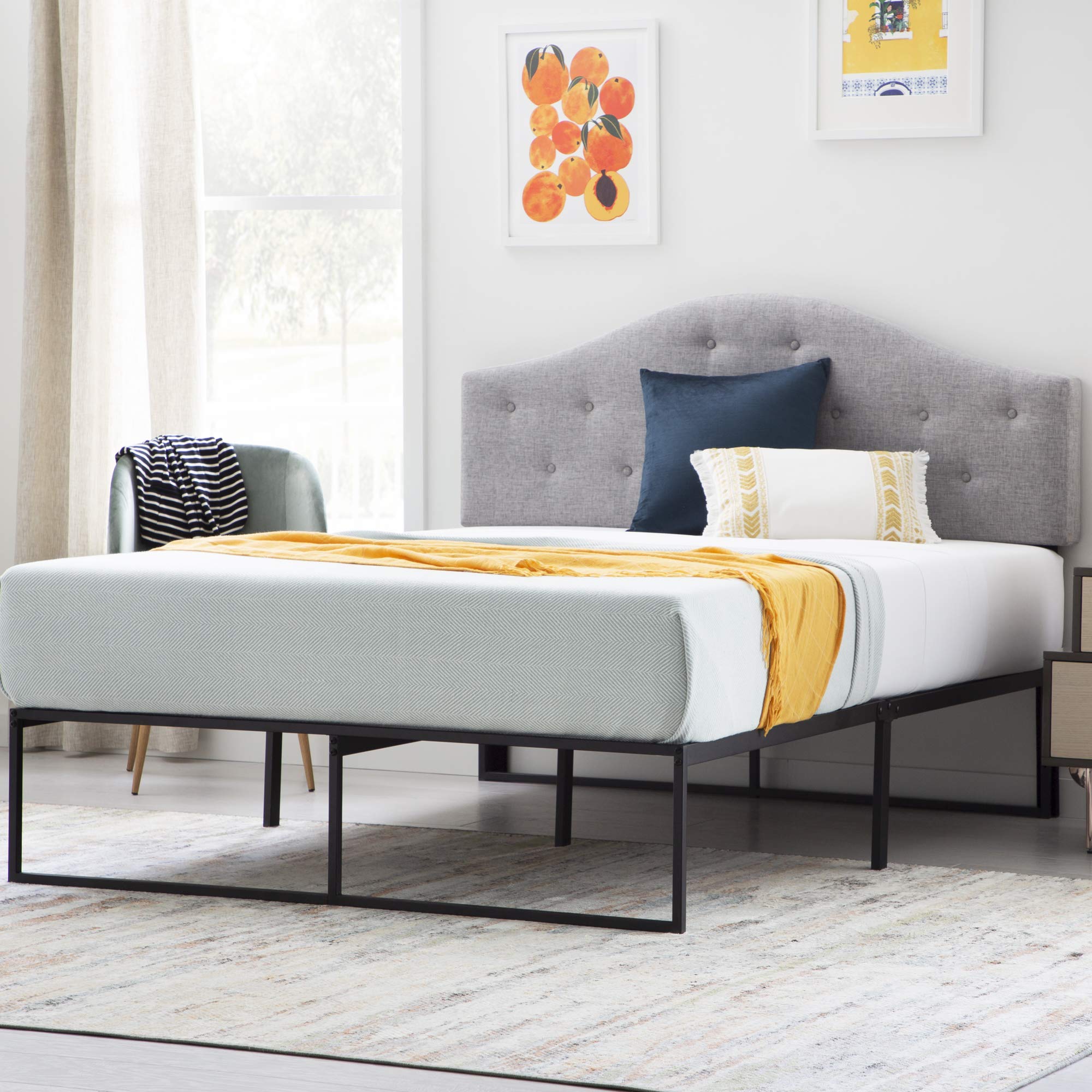 Linenspa 14 Inch Metal Platform Queen Bed Frame With Storage Space Under Frame, Queen Platform Bed Frame, No Box Spring Needed