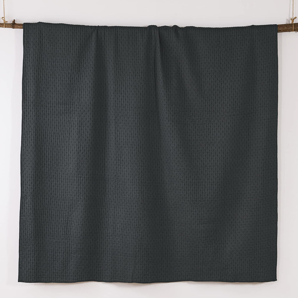 Levtex Home - Cross Stitch Charcoal Quilt Set - 100% Cotton - King/Cal King Quilt (106X92In.) + 2 King Shams (36X20In.) - Revers