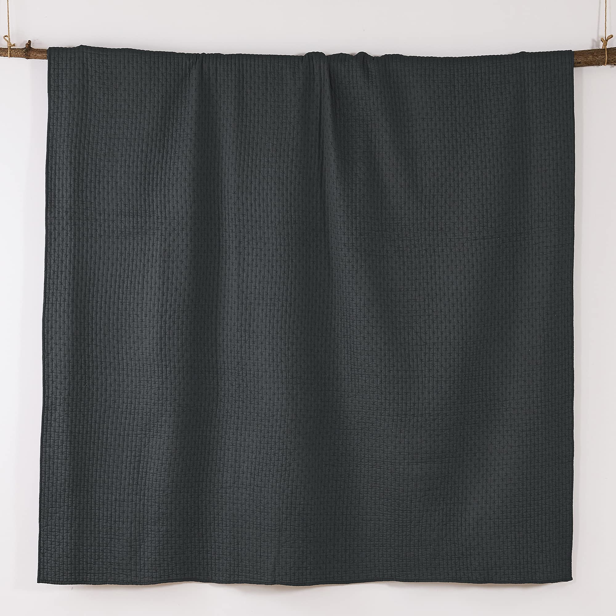 Levtex Home - Cross Stitch Charcoal Quilt Set - 100% Cotton - King/Cal King Quilt (106X92In.) + 2 King Shams (36X20In.) - Revers