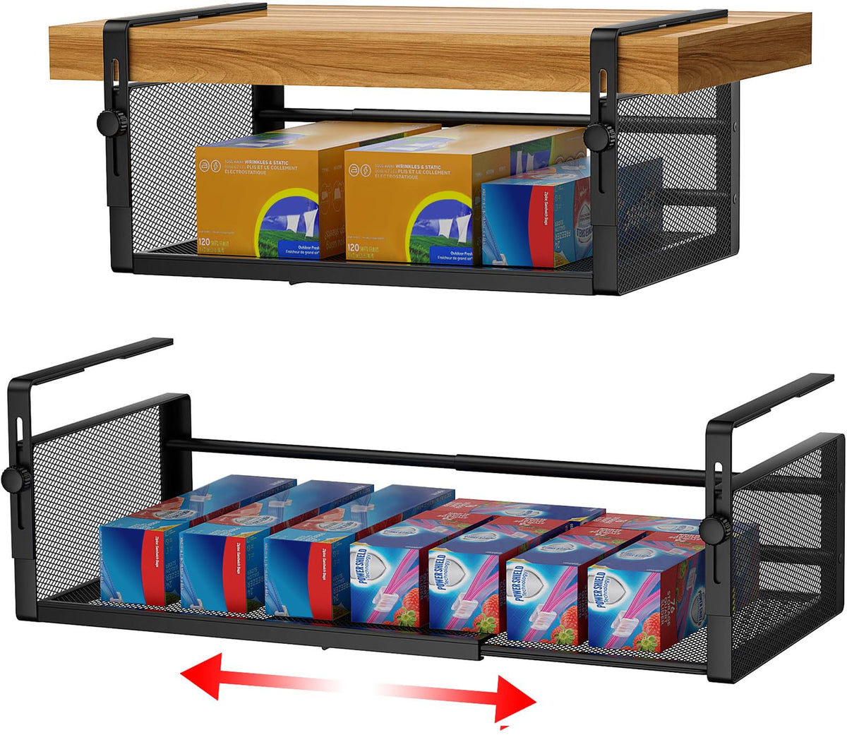 AmonHouseware 2Pack Expandable Under Shelf Storage Basket Organizer,Black