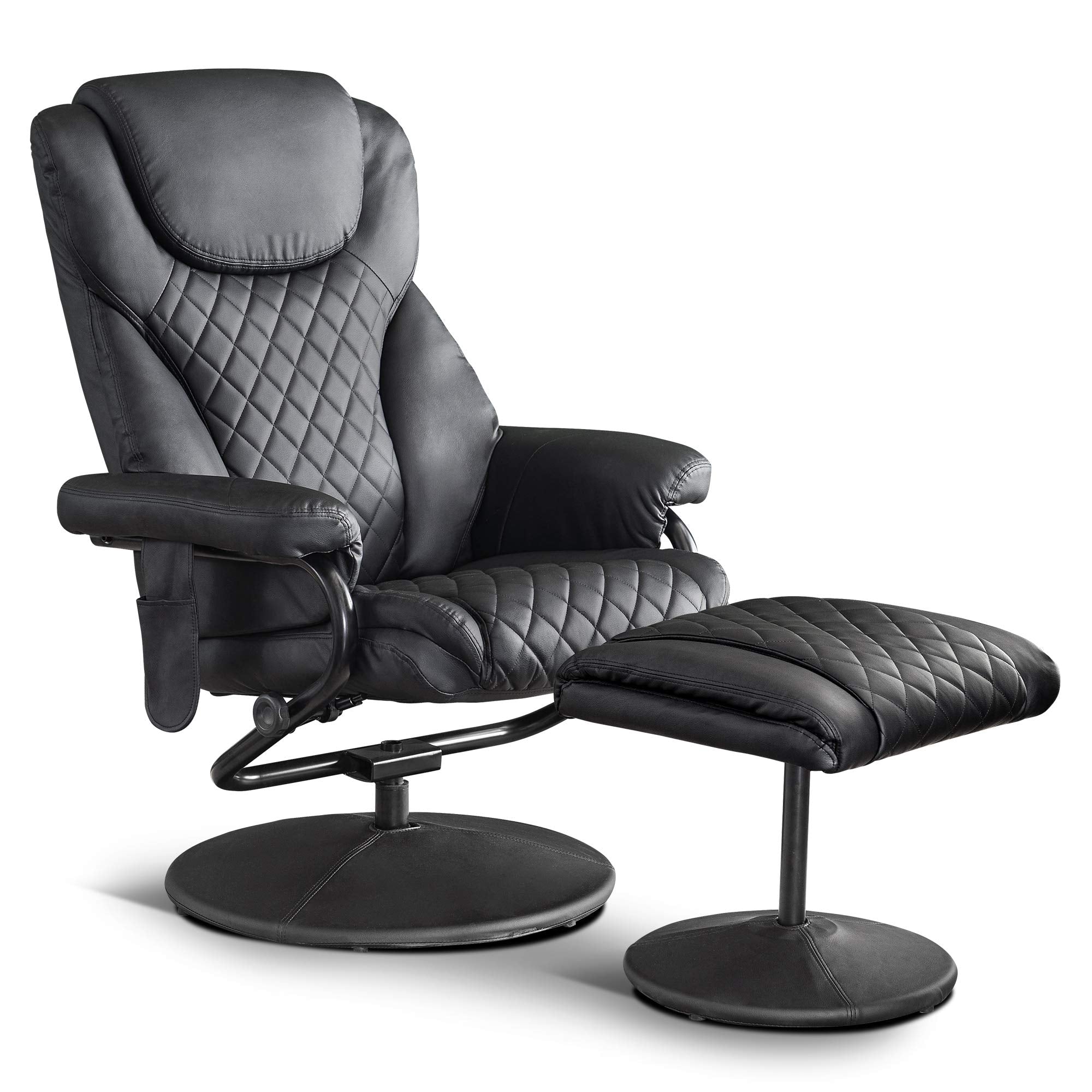 MCombo Recliner with Ottoman, Reclining Chair with Massage, 360 Swivel Living Room Chair Faux Leather, 4901 (Black)