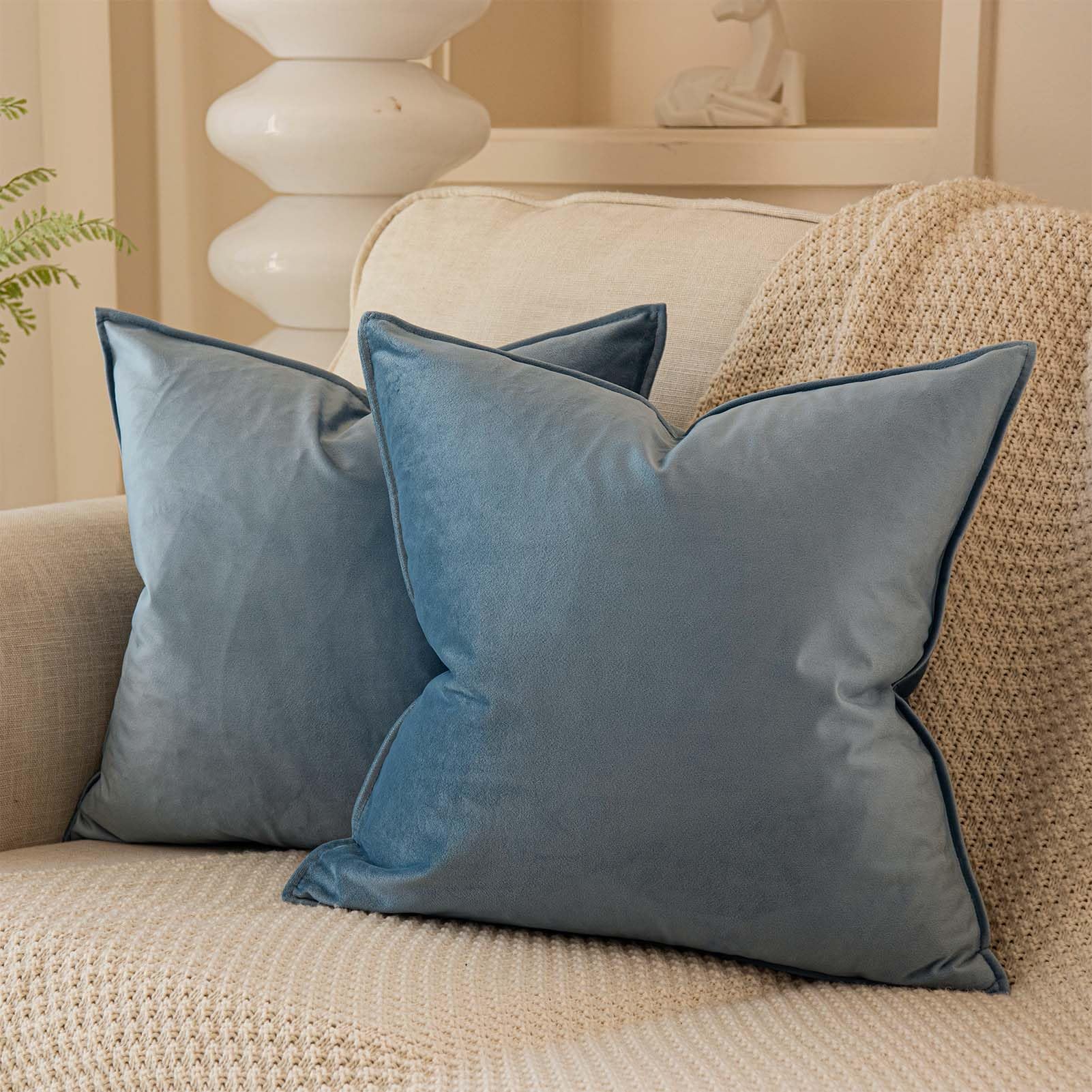 Juspurbet Light Blue Decorative Velvet Throw Pillow Covers 16X16 Inch Set Of 2,Broadside Soft Cushion Case With Invisible Zipper