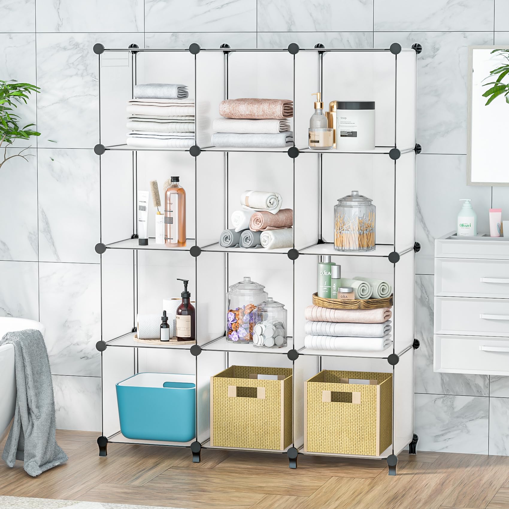 Cube Shelves, 12 Cubby Storage Organizer,Diy Closet Organizers And Storage Shelves For Bedroom,Stackable Closet Shelves For Clothing Storage,Book Shelf, Toy Organizers And Storage, Transparent White
