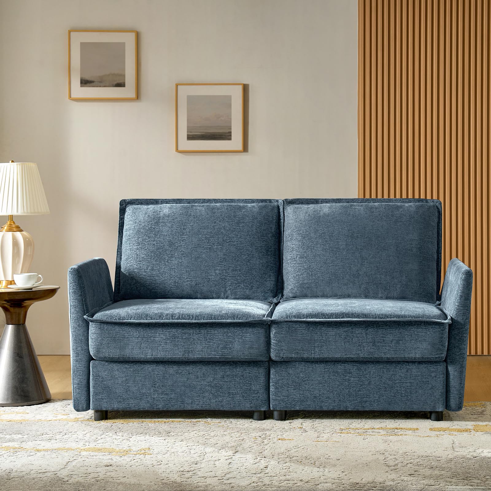 Hulala Home 67' Modern Chenille Loveseat Sofa, 2 Seater Couch With Storage, Comfy Deep Seat, Small Loveseat Couches For Living