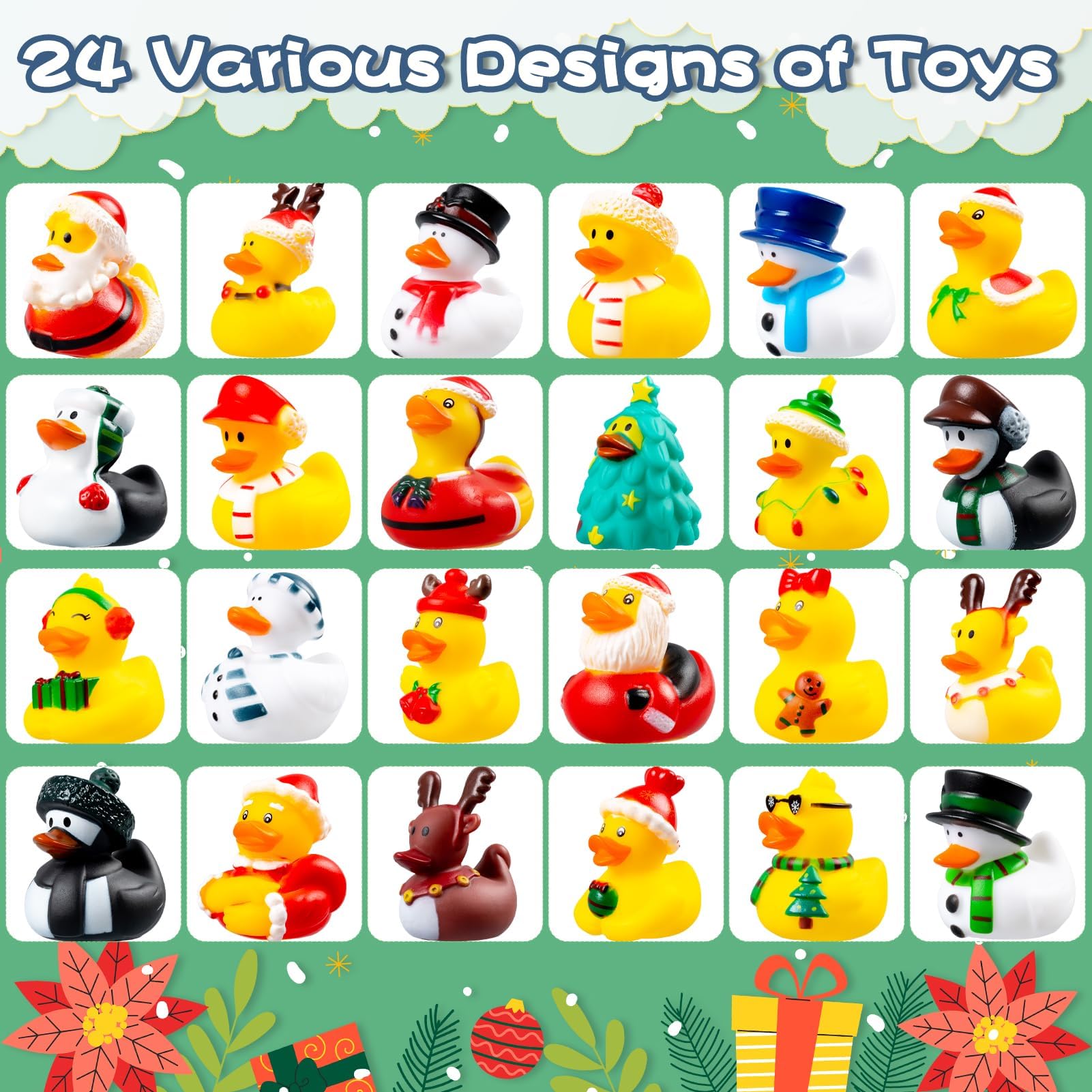 2024 Advent Calendar Christmas Ducks - 24Pcs Rubber Duck Advent Calendar 25 Days Of Christmas Countdown Toys For Christmas Party