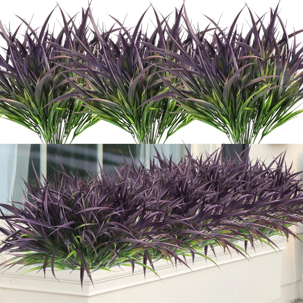 16 Bundles Artificial Plants Outdoor Fake Grass Greenery Stems UV Resistant Faux Plastic Plants Shrubs for Spring Summer Home Ga