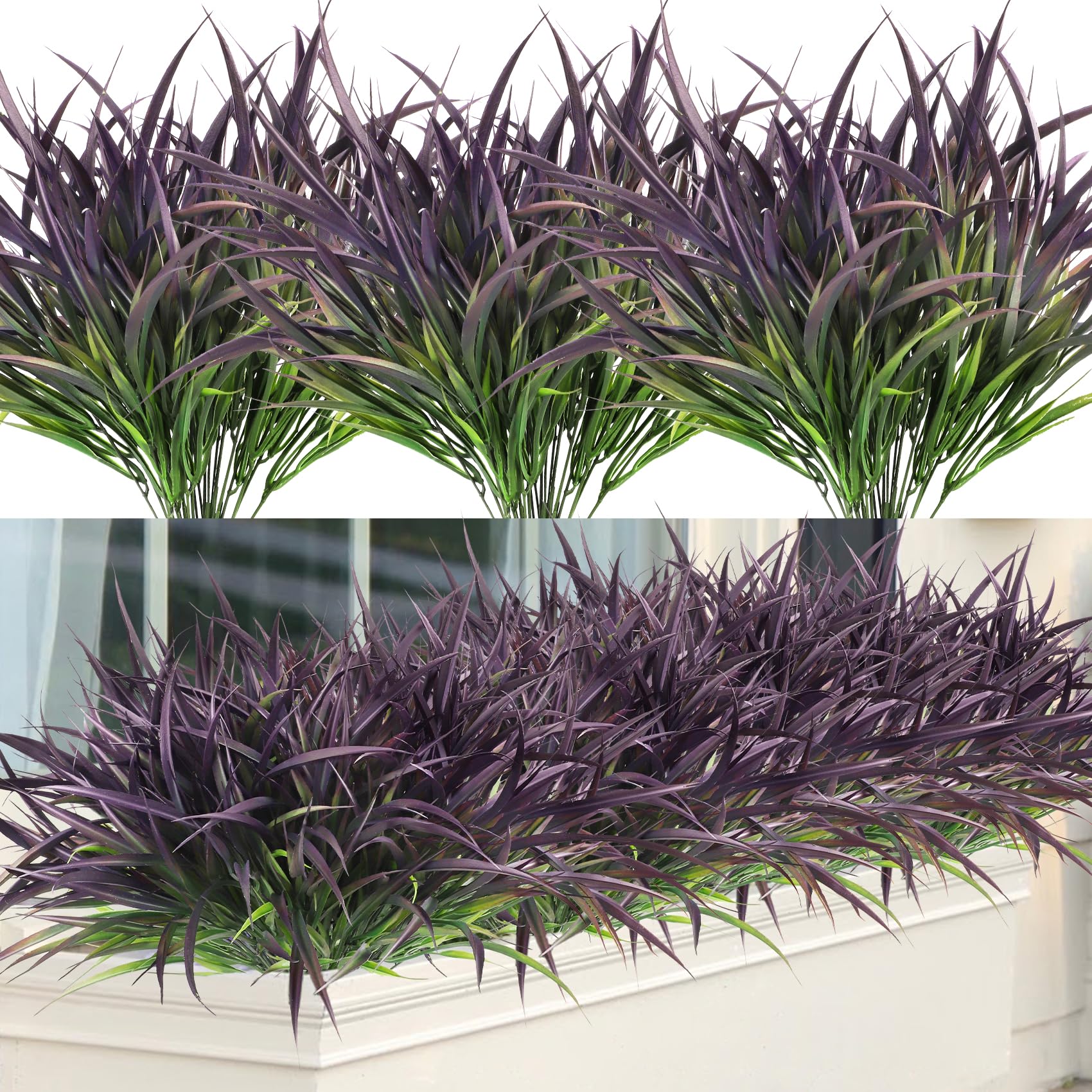 16 Bundles Artificial Plants Outdoor Fake Grass Greenery Stems UV Resistant Faux Plastic Plants Shrubs for Spring Summer Home Ga