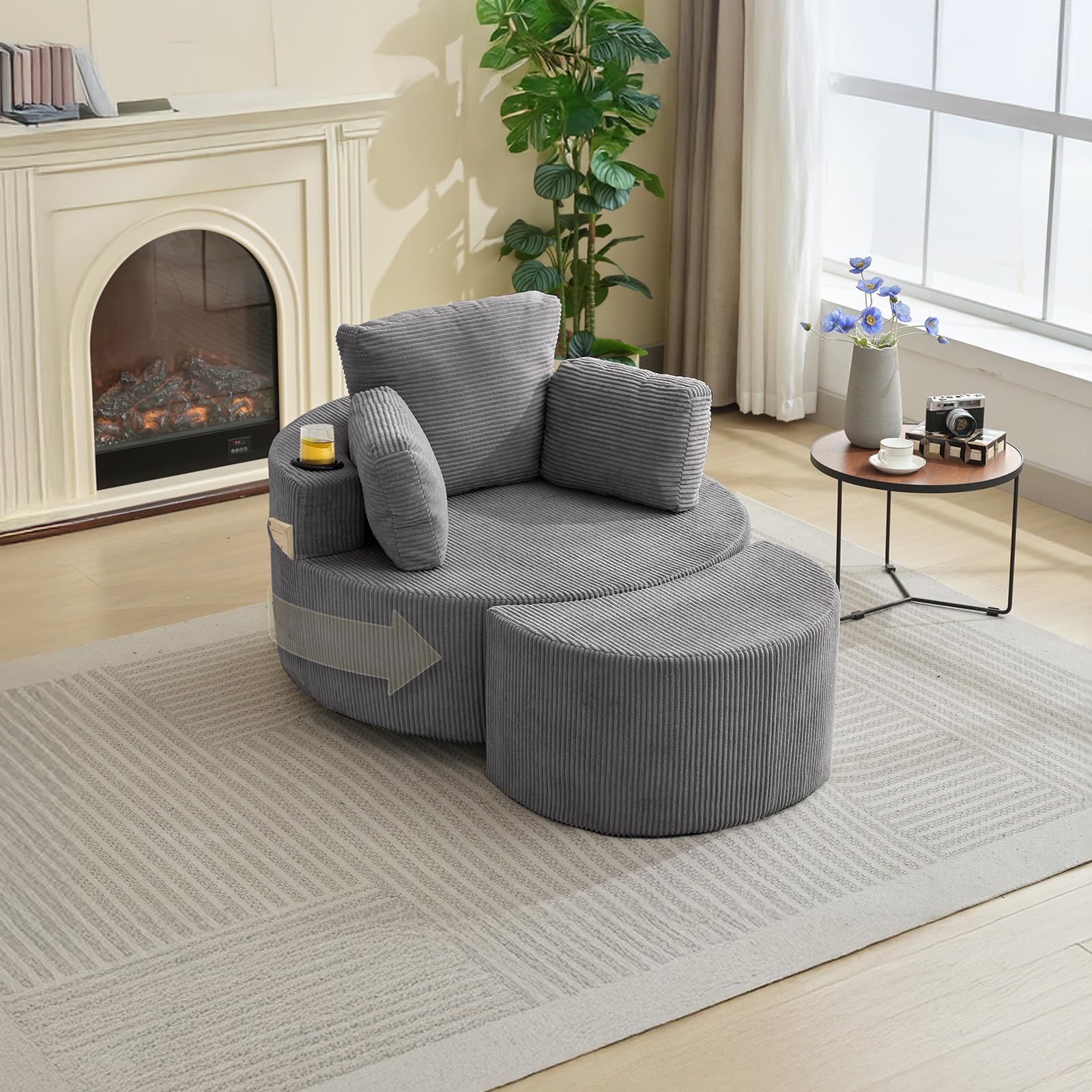 Estevo Swivel Accent Chair 37' W Swivel Recliner Comfy Upholstered Round Barrel Chair,With Ottoman,For Living Room