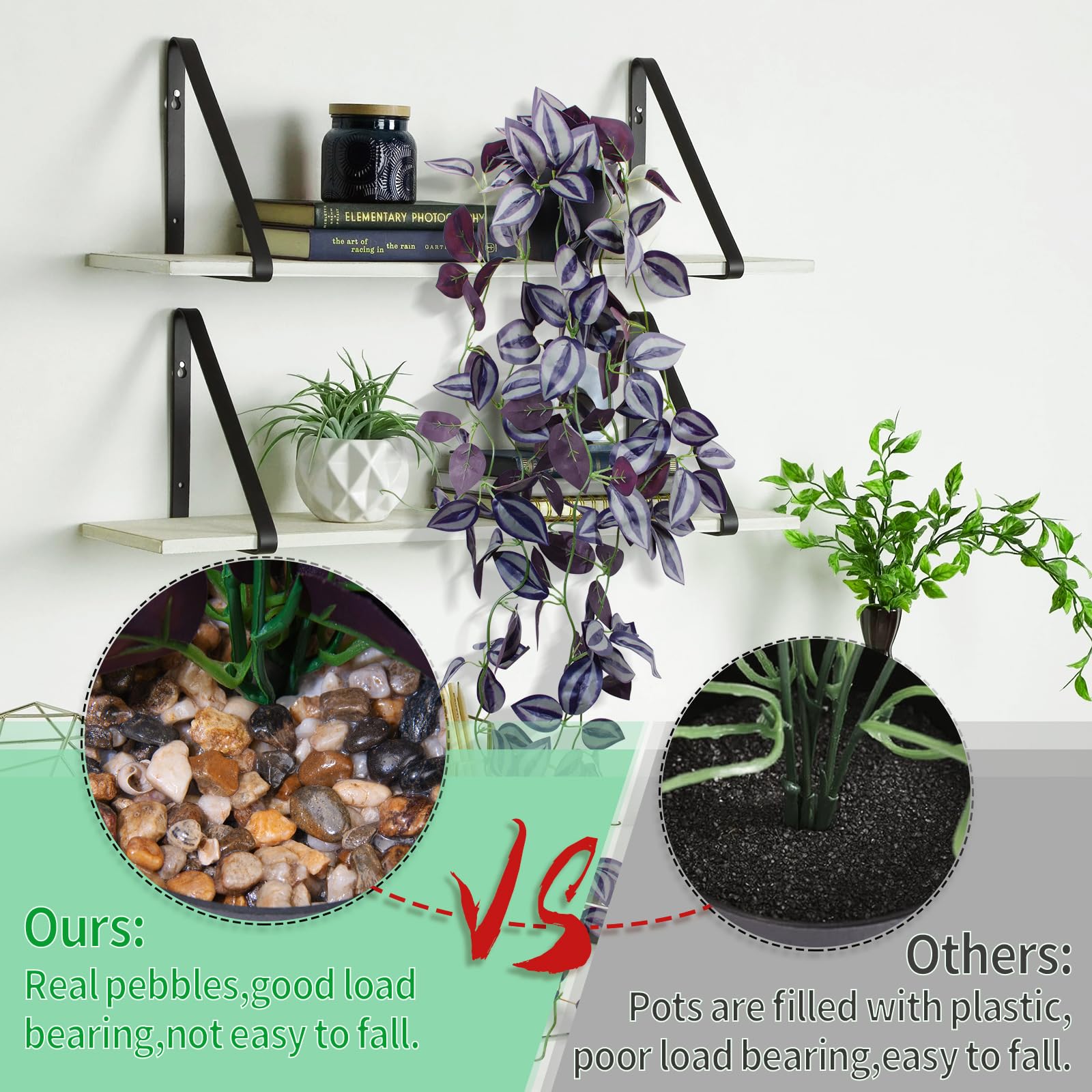 Loywree Small Fake Hanging Purpleeyebrow Leaf Plant, 37.7In Artificial Potted Plant Faux Ivy Vine Plant Hanging Plant Pothos For