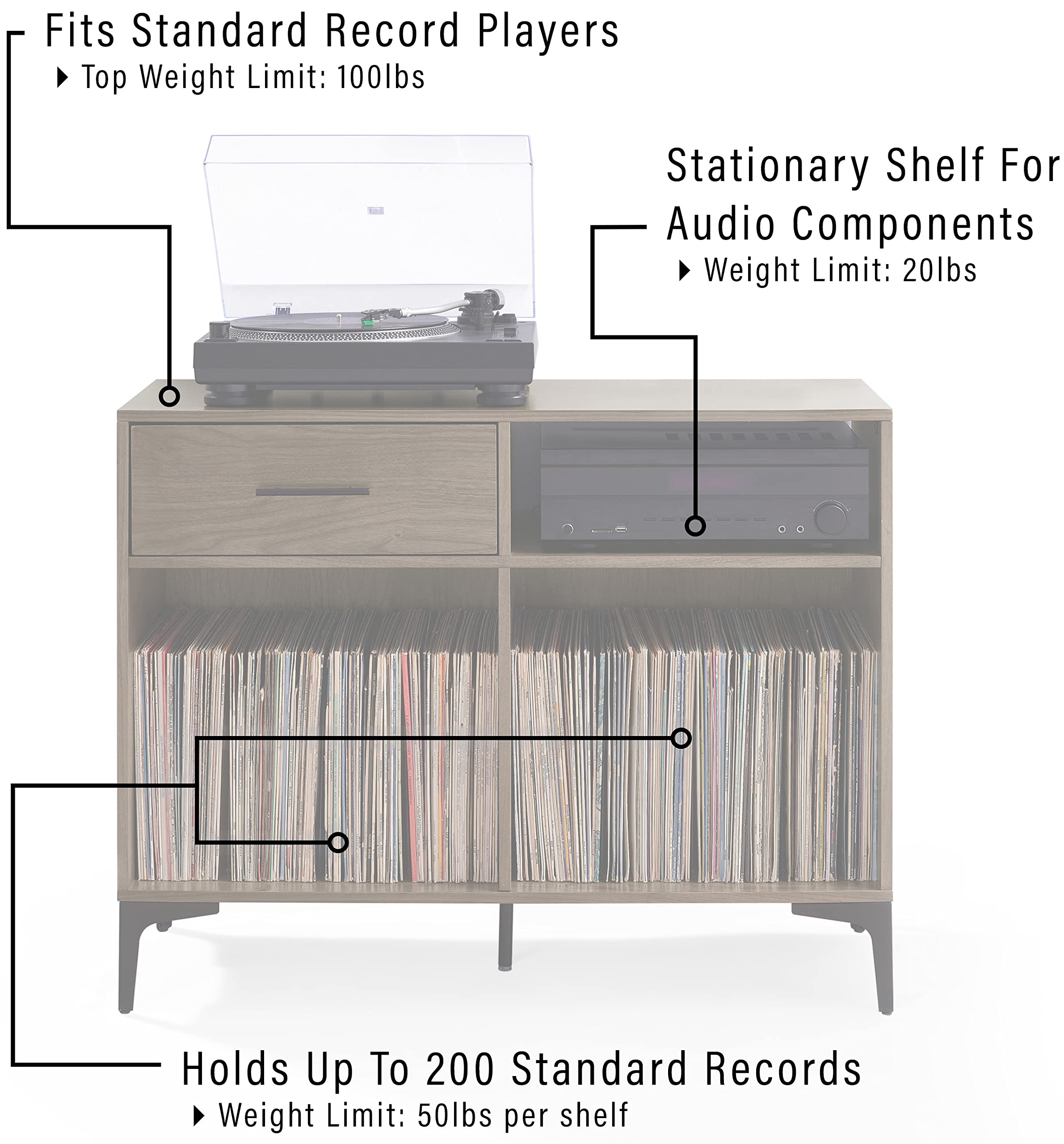 Crosley Furniture Sydney Media Console And Record Player Stand With Storage For Vinyl Records, Walnut