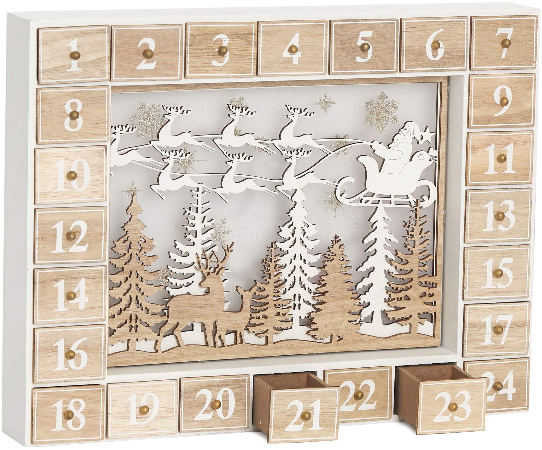 BRUBAKER Reusable Wooden Advent Calendar to Fill - Flying Santa Claus with LED Lighting - DIY Christmas Calendar 13.98 x 2.36 x 