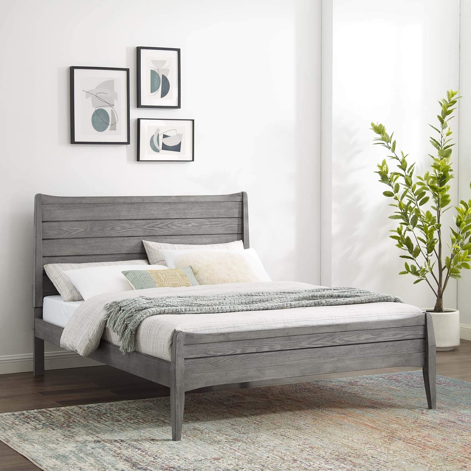 Modway Georgia Queen Wood Platform Bed In Gray