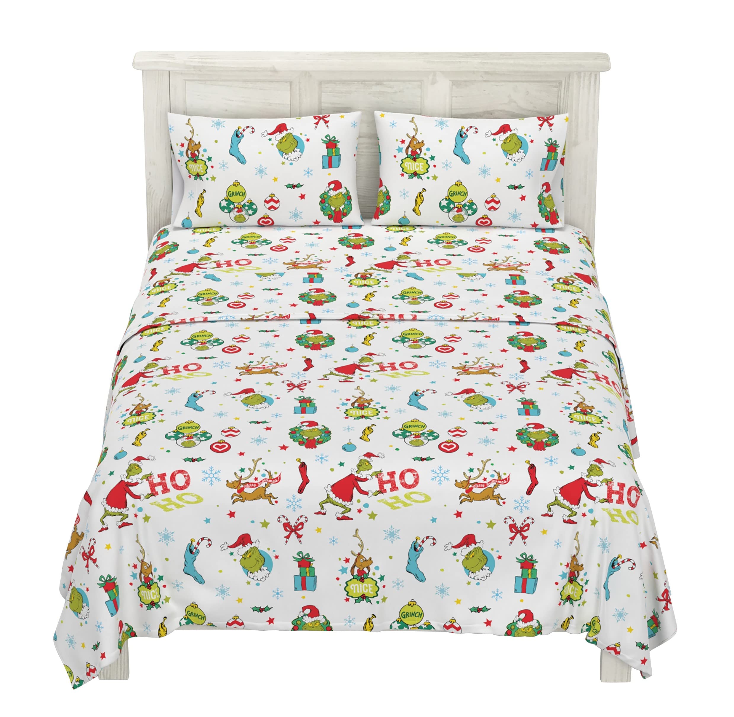 Franco Grinch By Dr. Seuss Holiday & Christmas Bedding Super Soft 100% Cotton Flannel Sheet Set, Queen, (Officially Licensed Pro