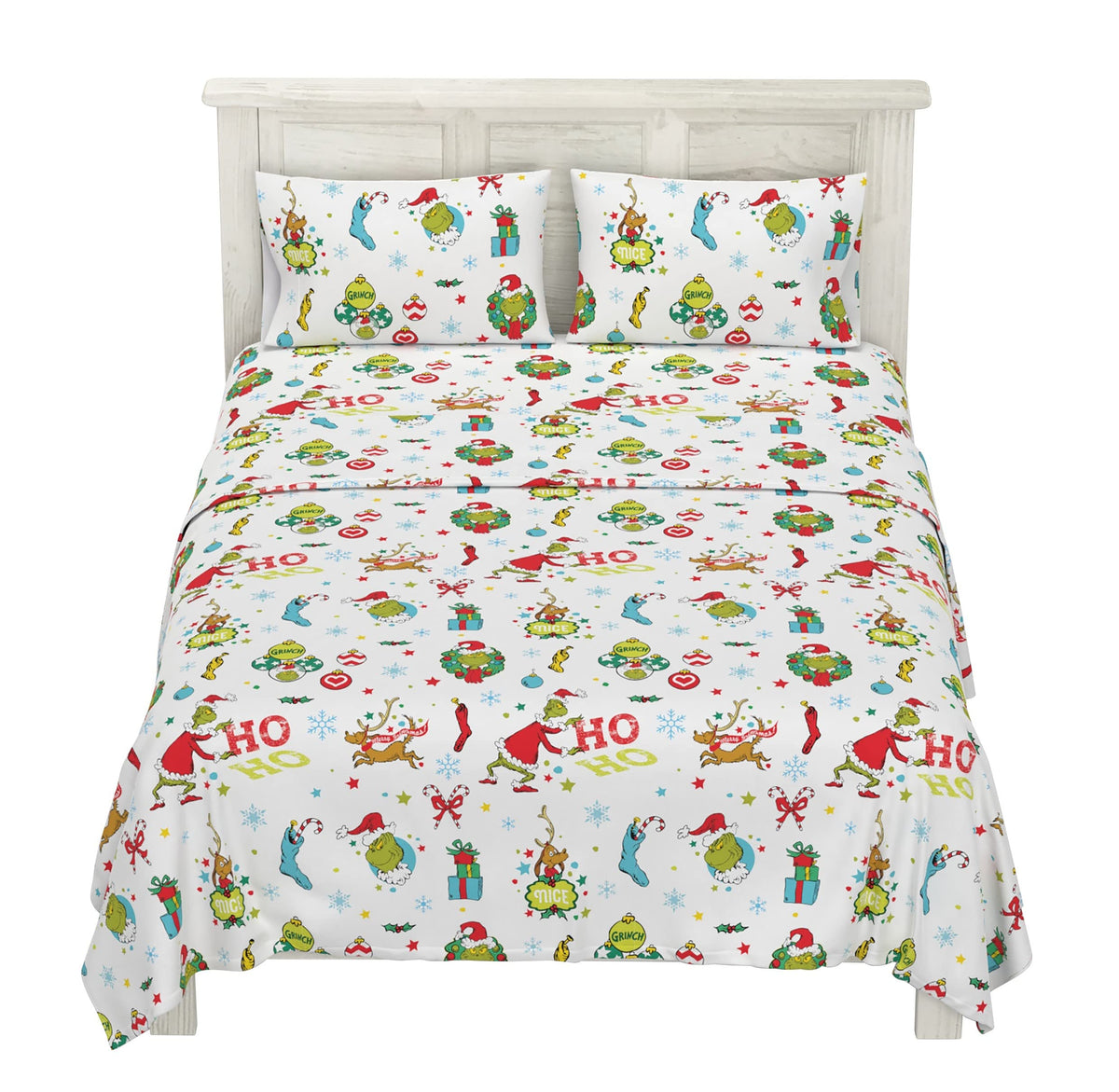 Franco Grinch By Dr. Seuss Holiday & Christmas Bedding Super Soft 100% Cotton Flannel Sheet Set, Queen, (Officially Licensed Pro