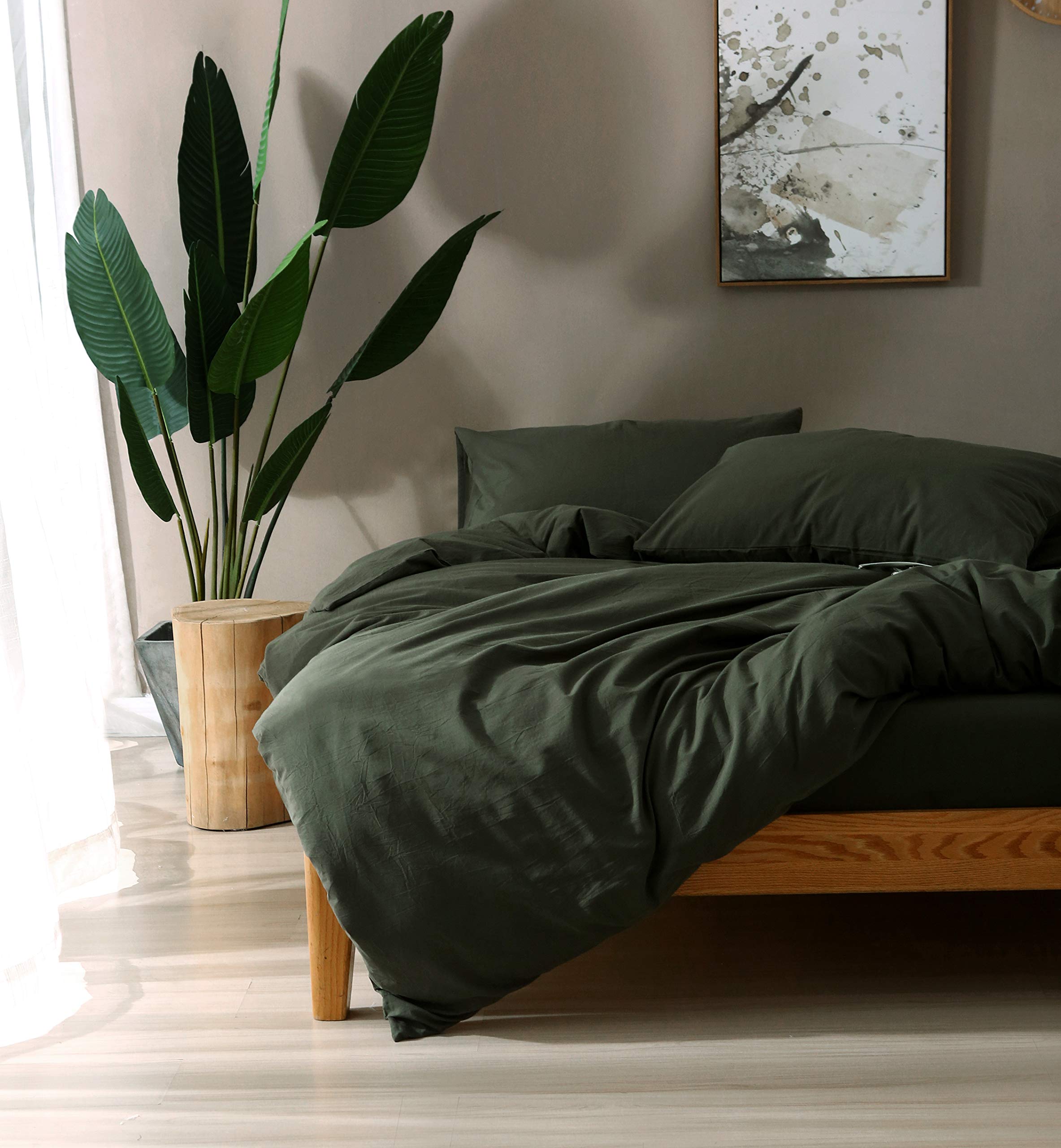 F.Y.Dreams 100% Washed Cotton Duvet Cover For Weighted Blanket 60X80 Inches With 8 Ties, Zipper On Long Side/Forrest Green/Just