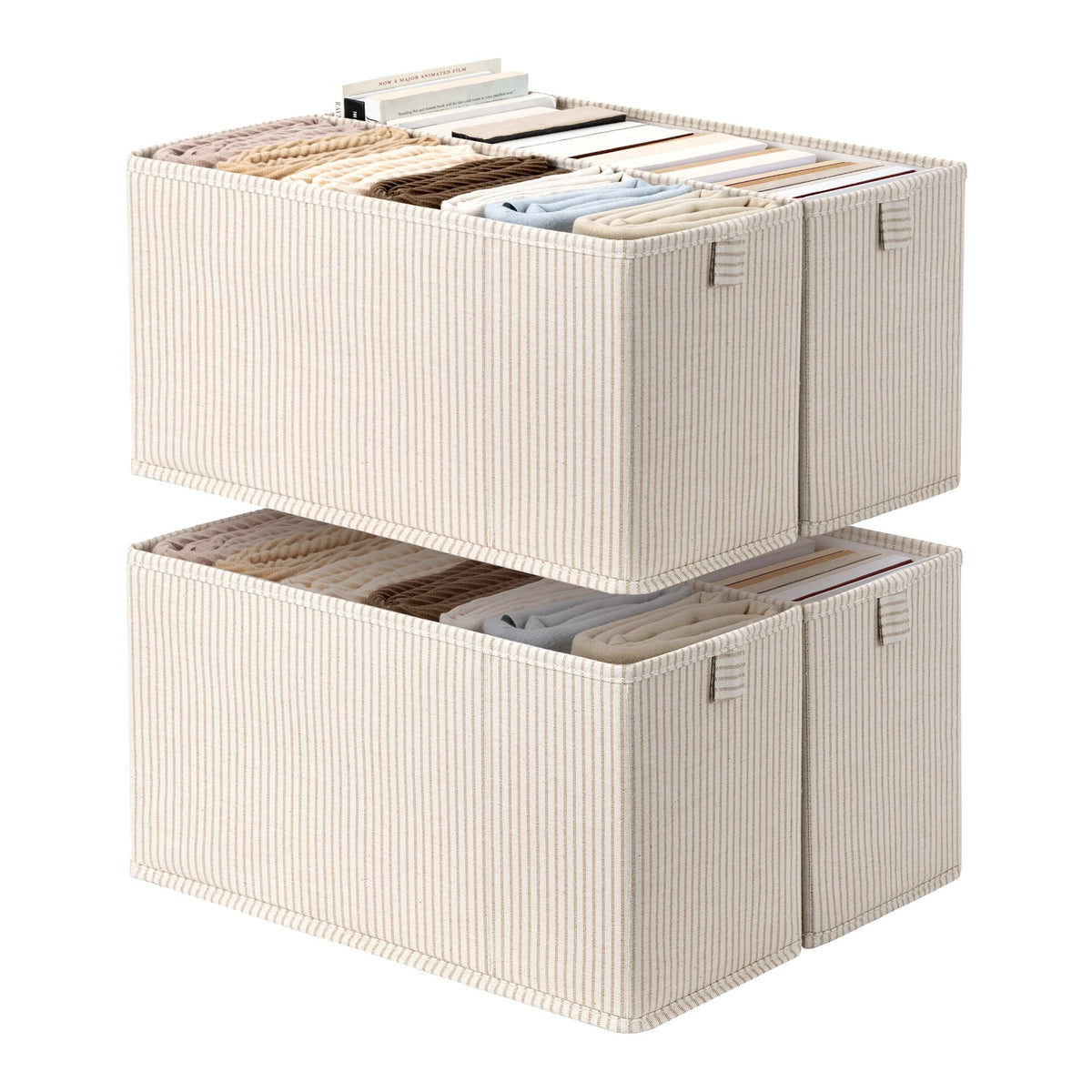 StorageWorks Narrow Closet Baskets, 6Lx14Wx8H, 4Pack, Khaki Stripe