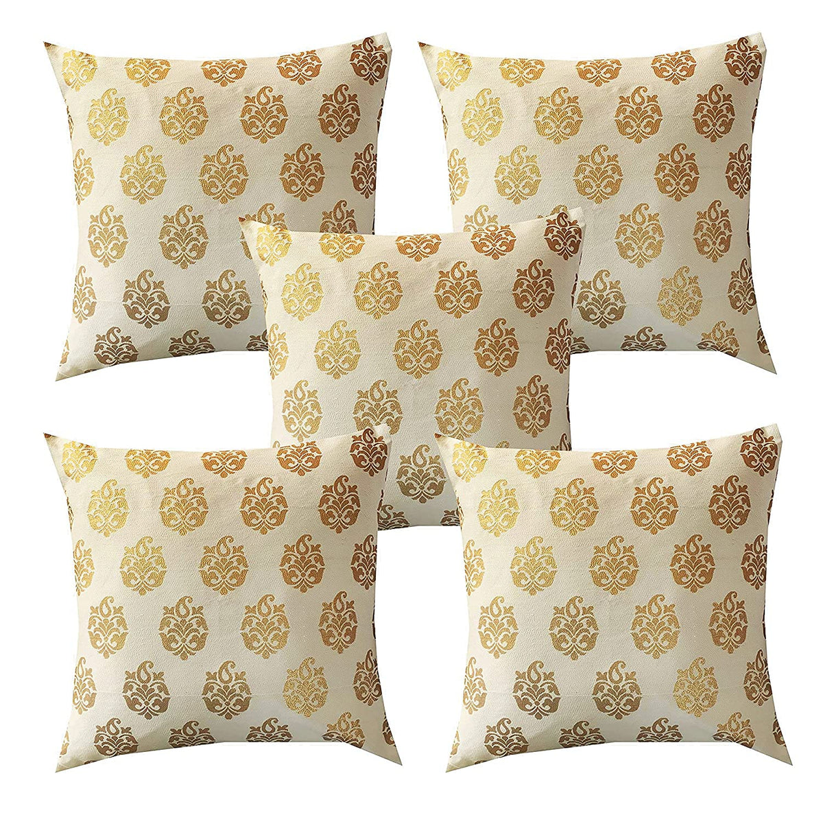 Vireo Jacquard Dopian Silk Cushion Cover  (Multicolour, 18X18Inch)  Set Of 5