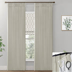Shineland 2 Panels Beige 102 Inch Length Pinch Pleated Linen 100% Blackout Curtains With Hooks