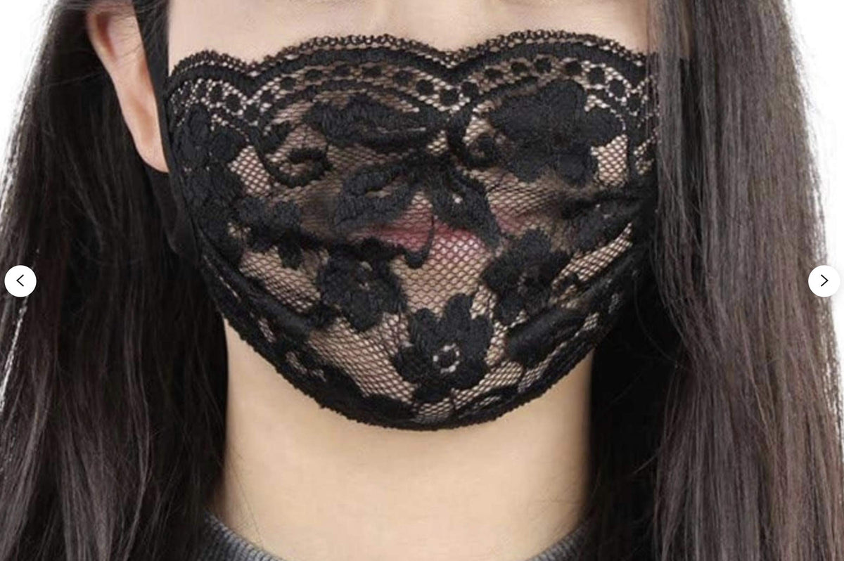 MJoffee Brand Lace Face Mask, Elegant and Breathable face Cover, Reusable and Washable 1pc (Black)