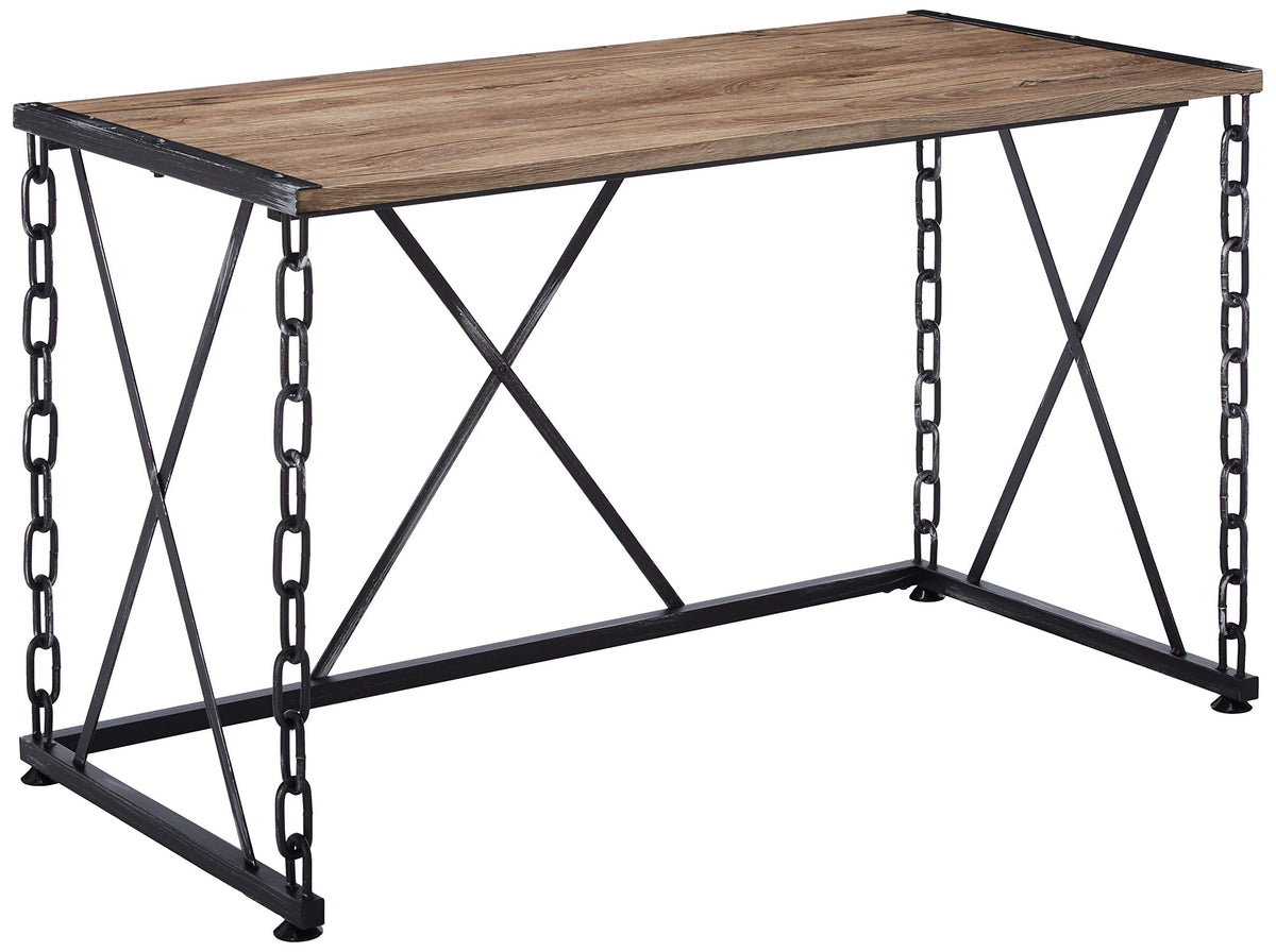 Acme Jodie Rectangular Wooden Top Writing Desk In Rustic Oak And Antique Black