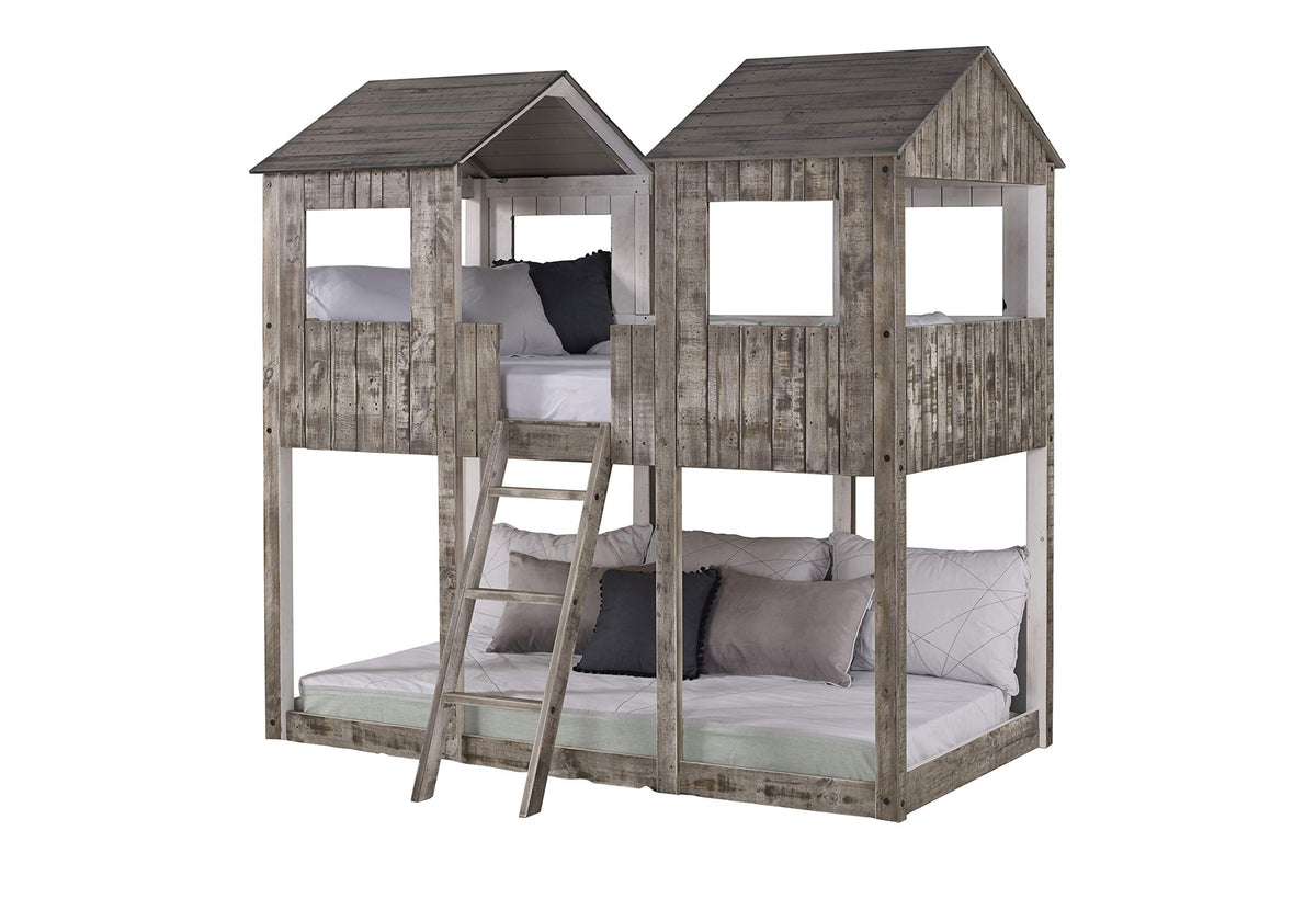 Donco Twin Tower Bunk Bed Bunkbed, Twin/Twin, Rustic Dirty White